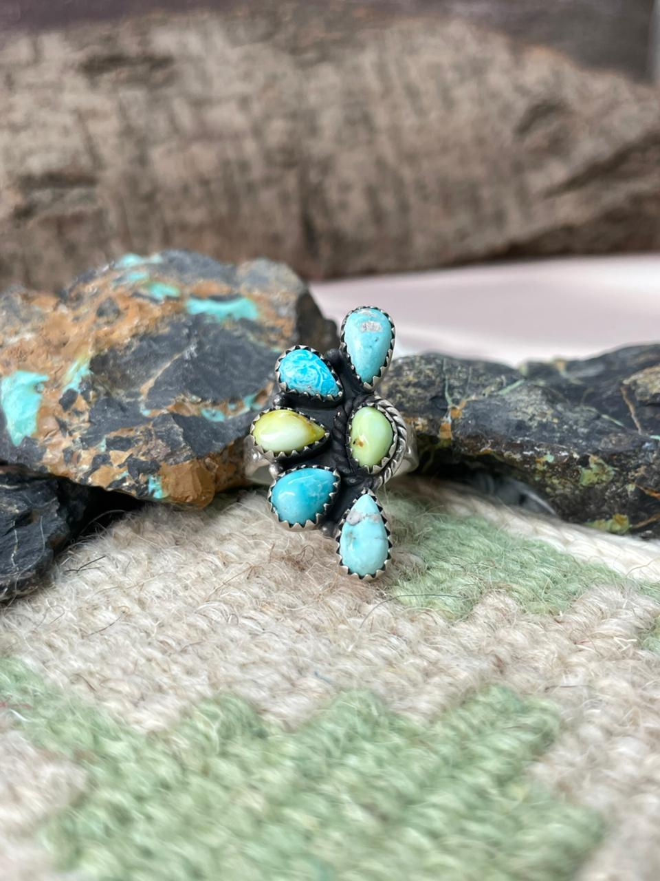 Handmade Sterling Silver White Water with Palomino Adjustable Ring "Signed Nizhoni"