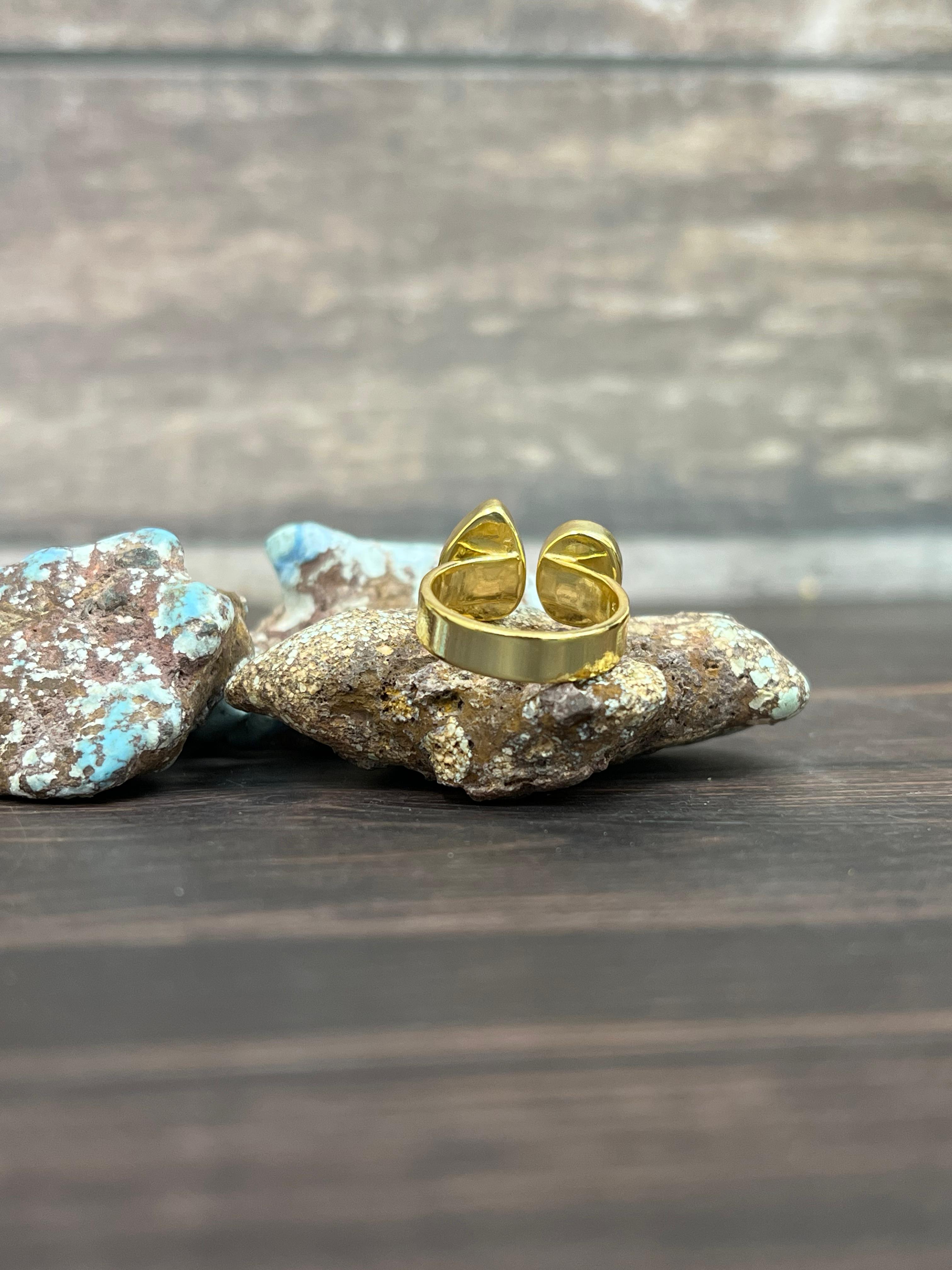 “The Golden Collection” Natural Sonoran Turquoise & Pink Opal Adjustable Ring