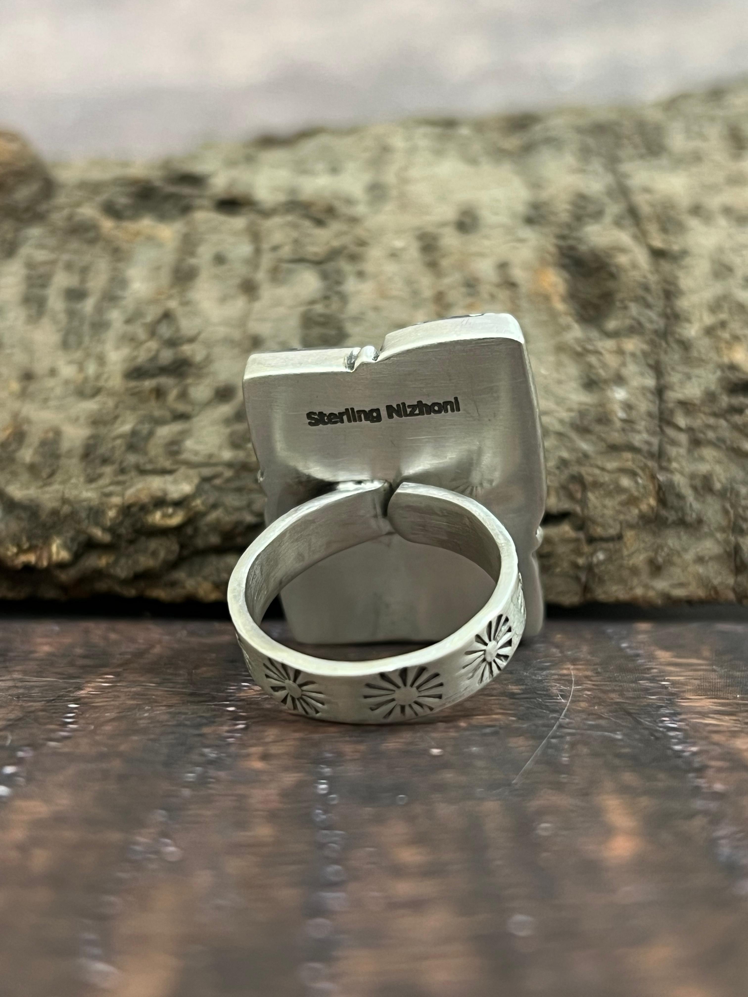 Handmade Sterling Silver Starfox Variscite Adjustable Ring Signed Nizhoni