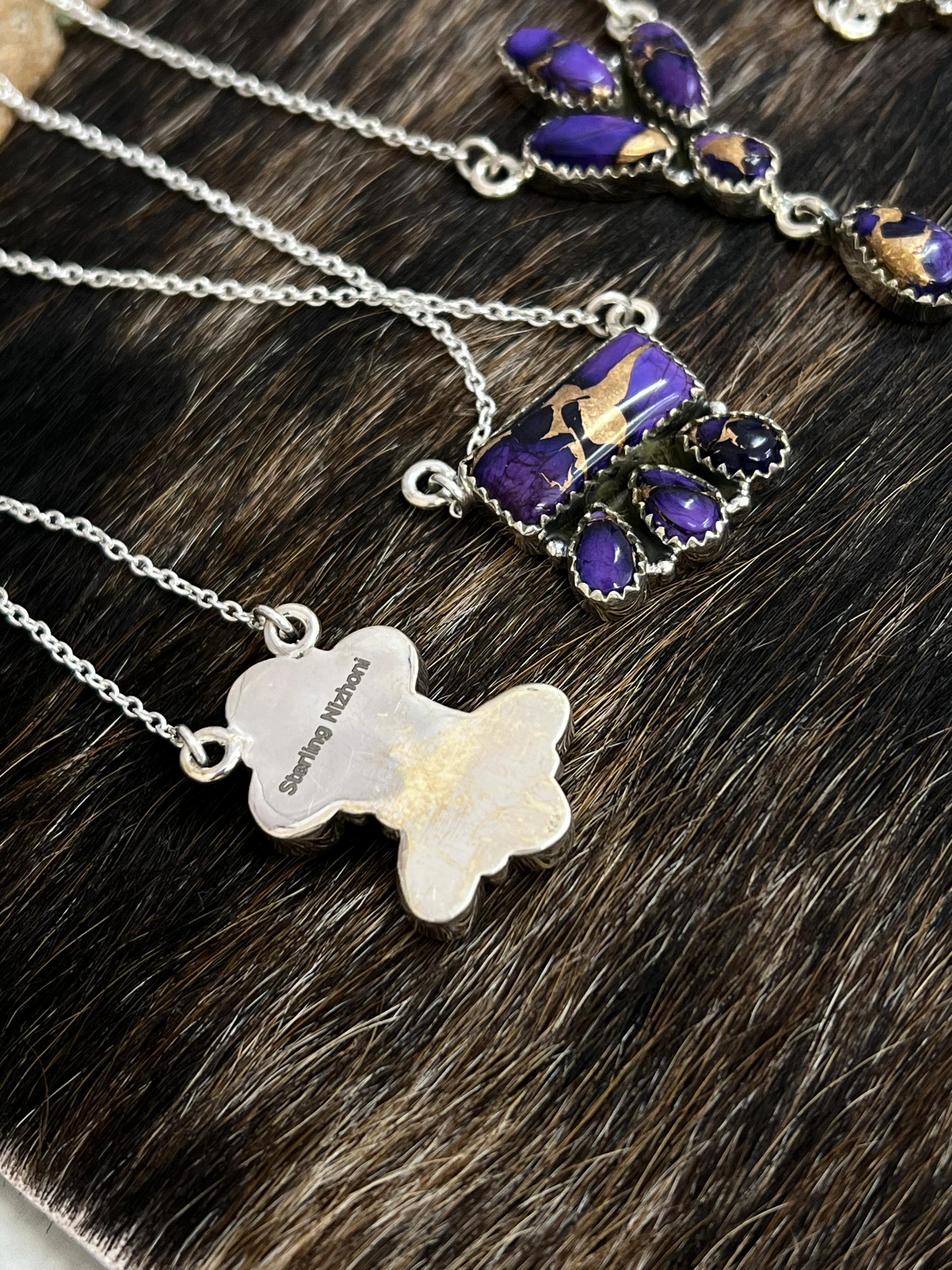 Handmade Sterling Silver Grape Dahlia Necklace with Signed Nizhoni