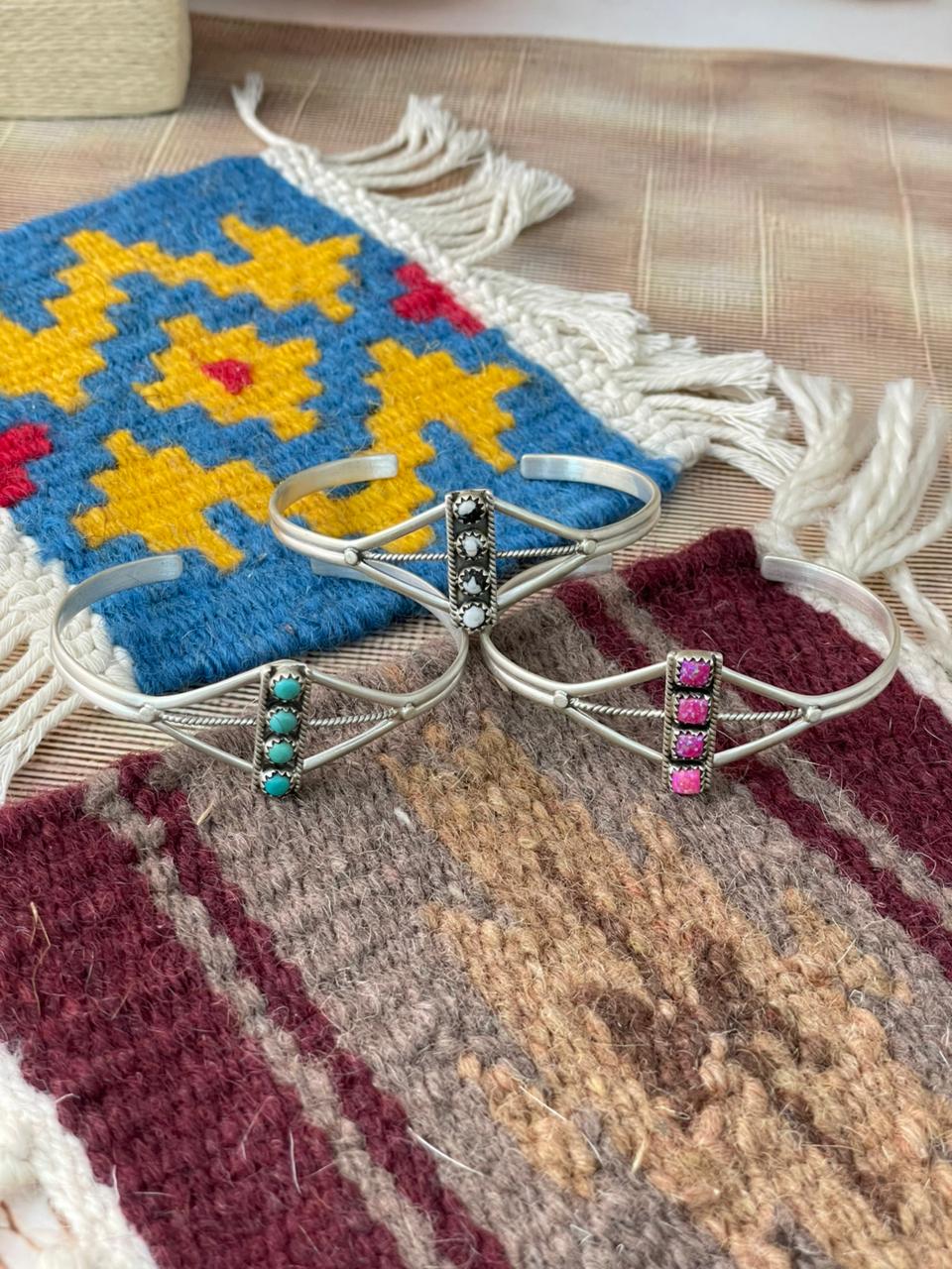 Handmade Sterling Silver Multi Stone Cuff Bracelet "Signed Nizhoni"