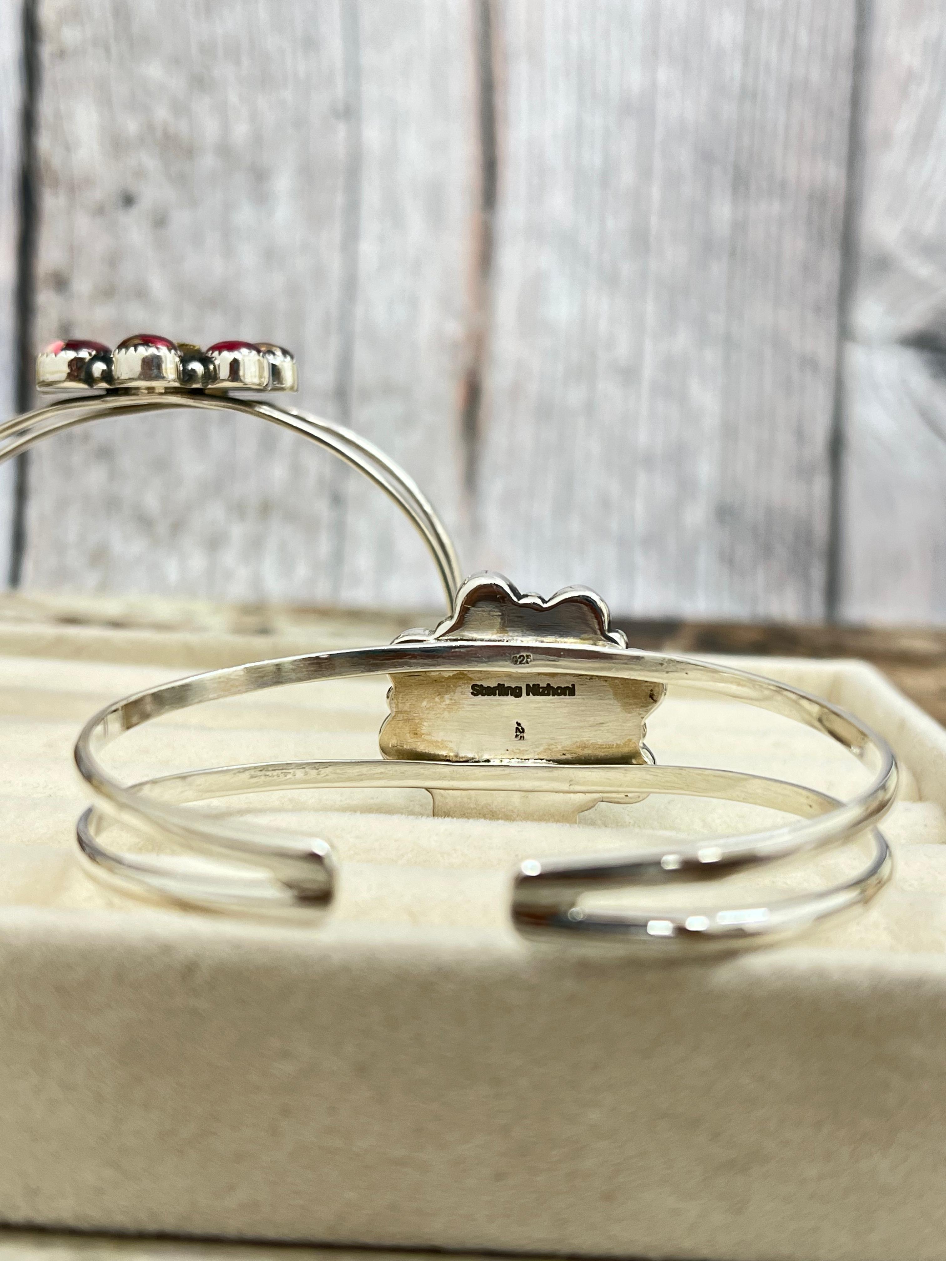 Handmade Sterling Silver Peacock Dahlia with Druzy, Dahlia Rose with Druzy Cuff Bracelet, Signed Nizhoni