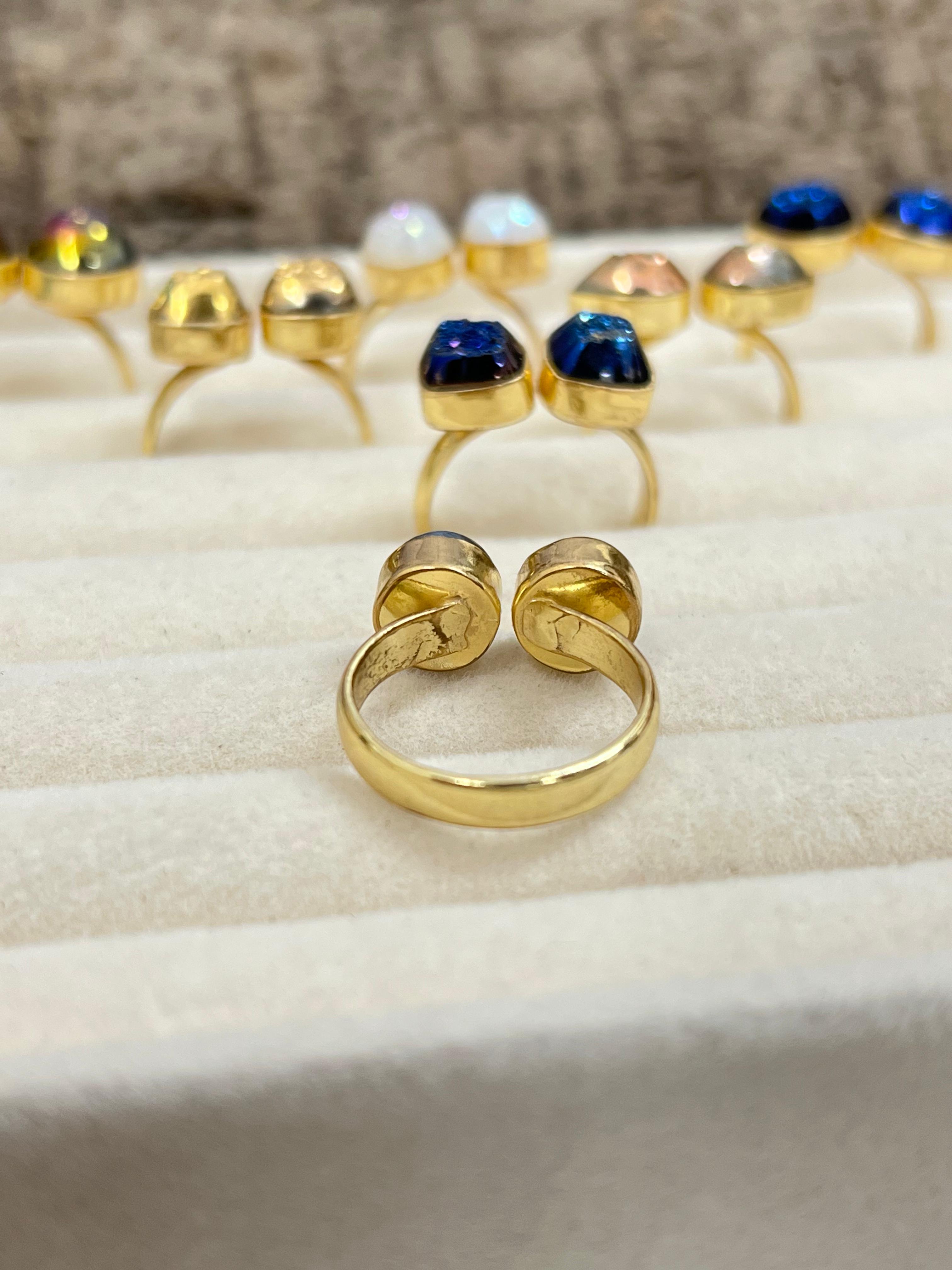 “The Boho Collection” Handmade Natural 2 Stone Druzy Adjustable Ring