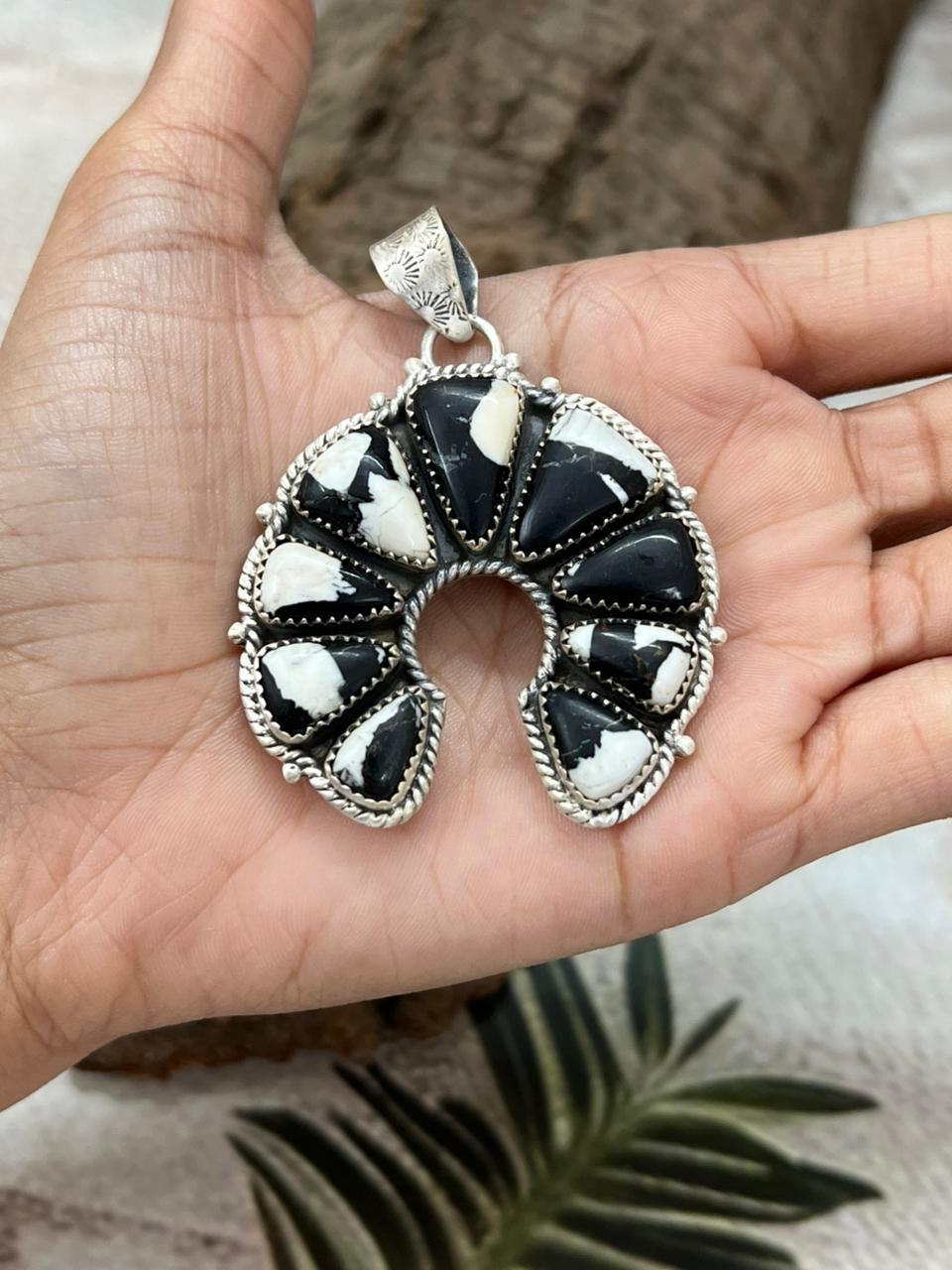 Handmade Sterling Silver White Buffalo Naja Pendant with Signed Nizhoni (5)