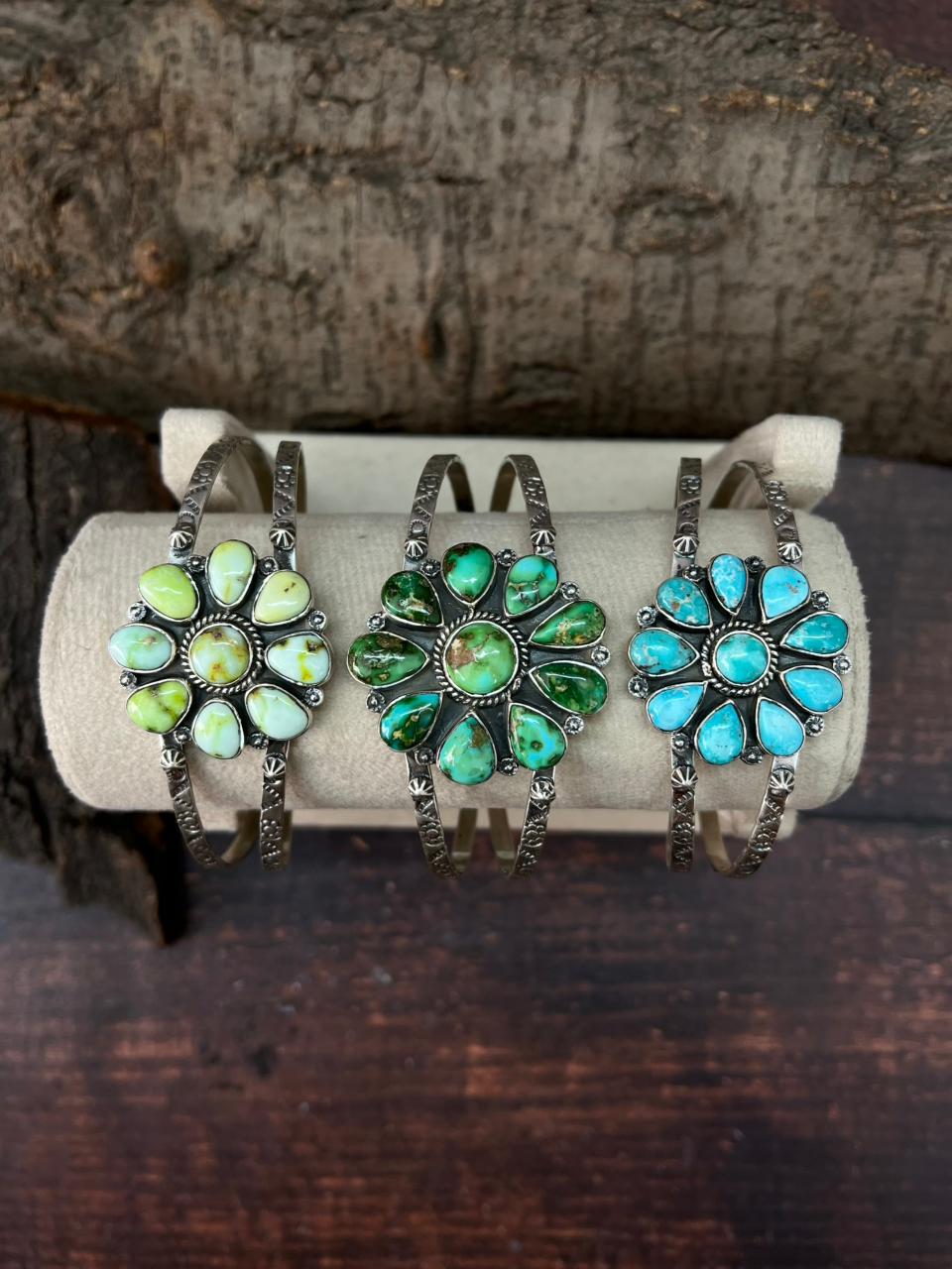 Handmade Sterling Silver Sonoran, White Water, Palomino Turquoise Cuff Bracelet "Signed Nizhoni"