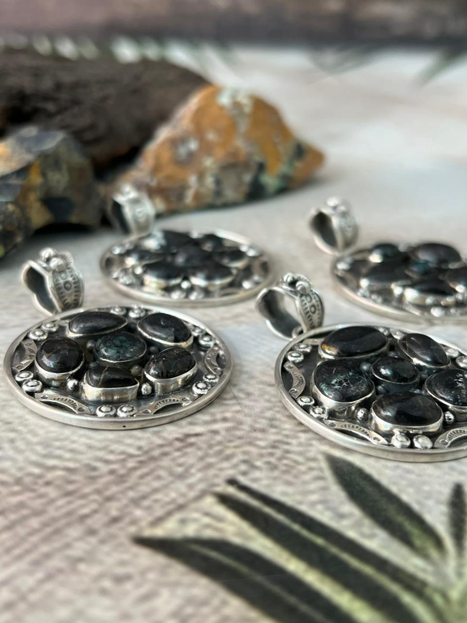 Handmade Sterling Silver Blackjack Turquoise Pendant "Signed Nizhoni"