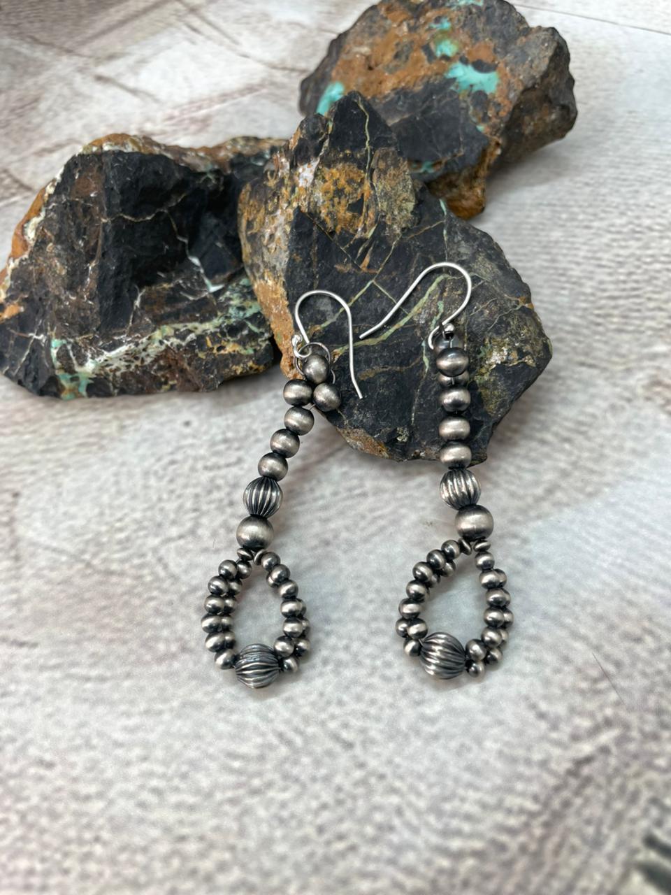 Handmade Sterling Silver Beaded Hook Dangle Earrings