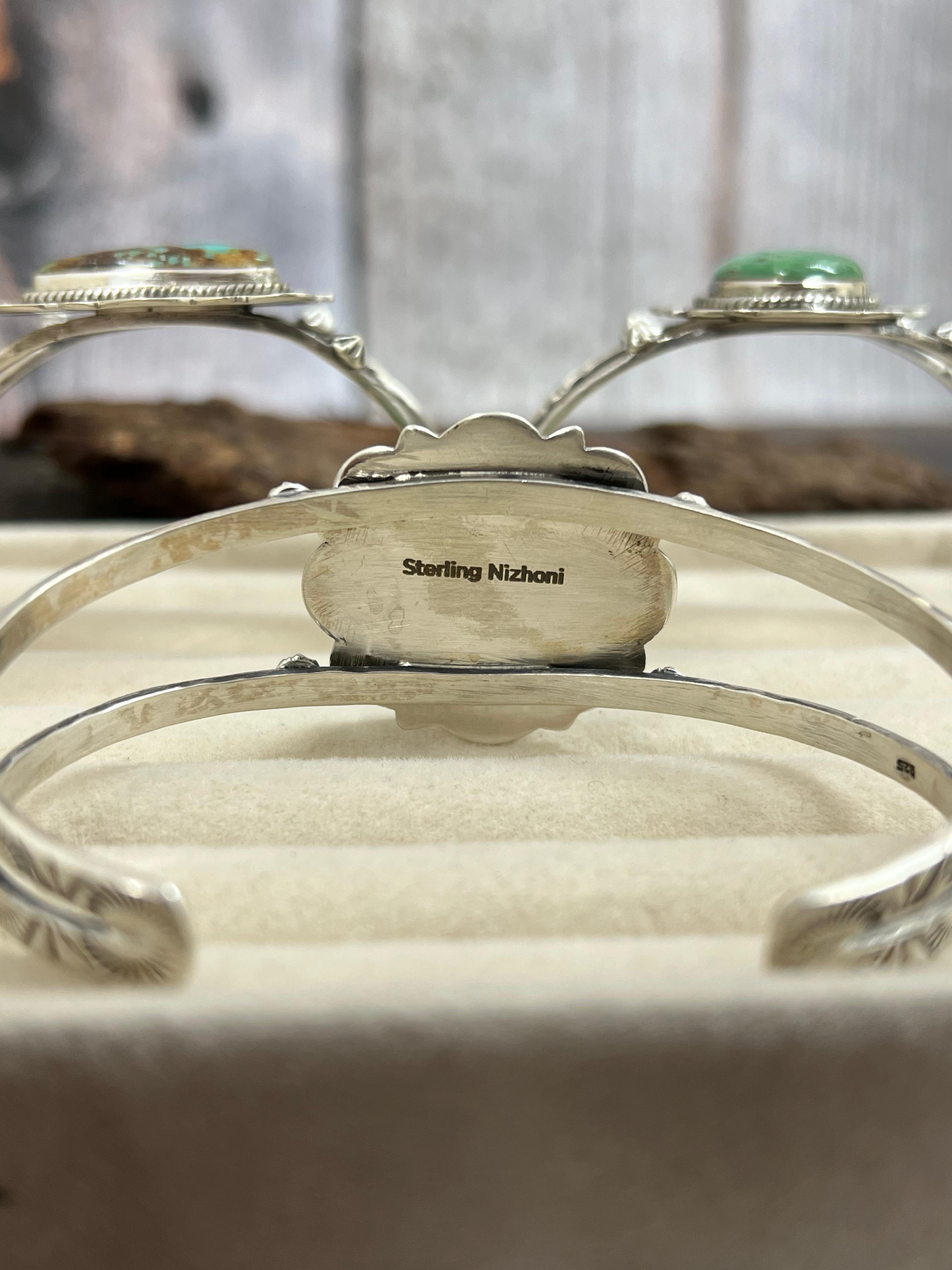 Handmade Sterling Silver Mantis Turquoise Cuff Bracelet Signed Nizhoni