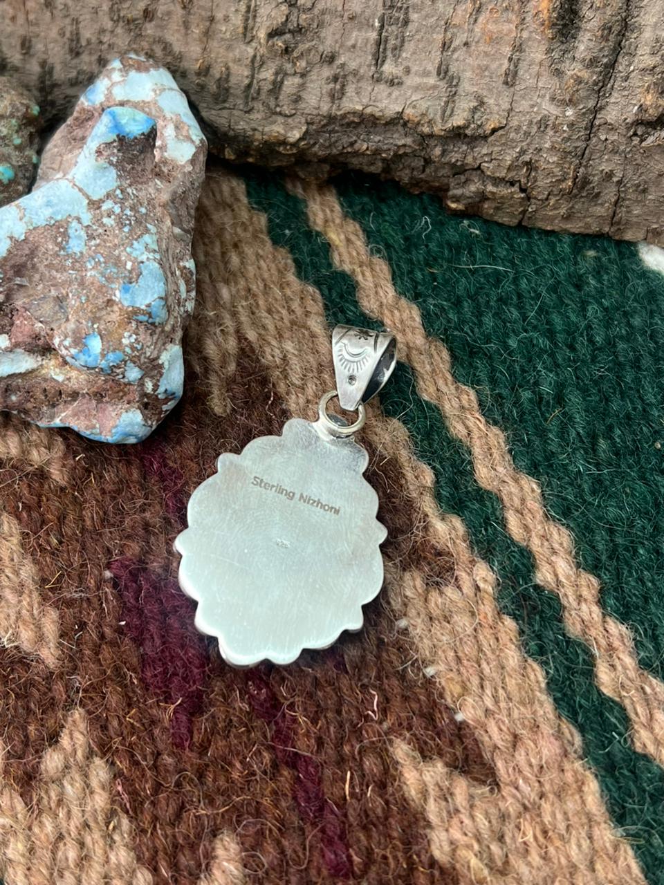 Handmade Sterling Silver Purple Copper Turquoise Pendant "Signed Nizhoni"