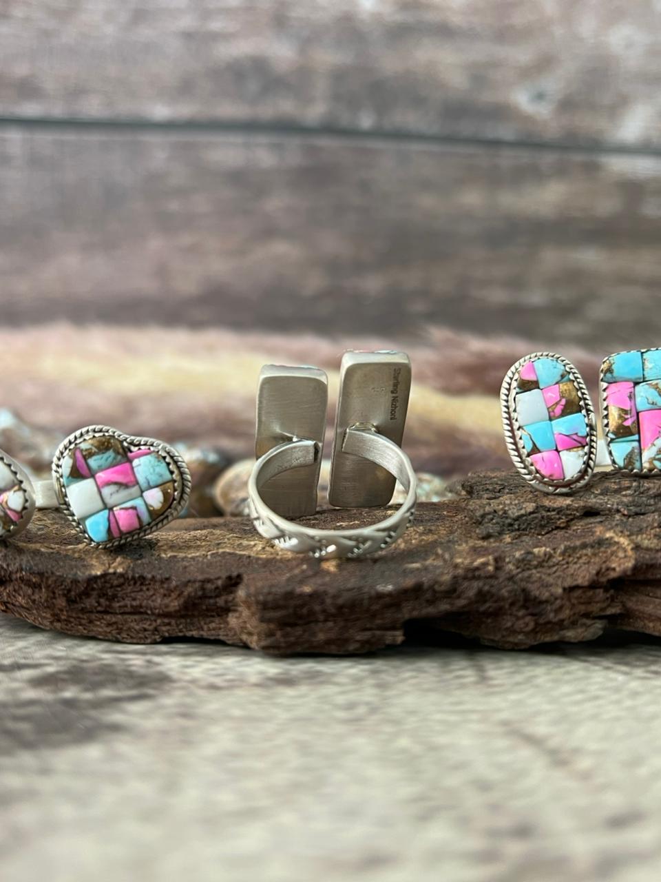 Handmade Sterling Silver 'Cotton Candy Cobble Collection' Adjustable Ring "Signed Nizhoni"