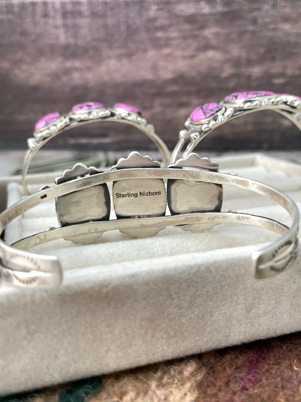 Handmade Sterling Silver Cherry Blossom Cuff Bracelet "Signed Nizhoni"