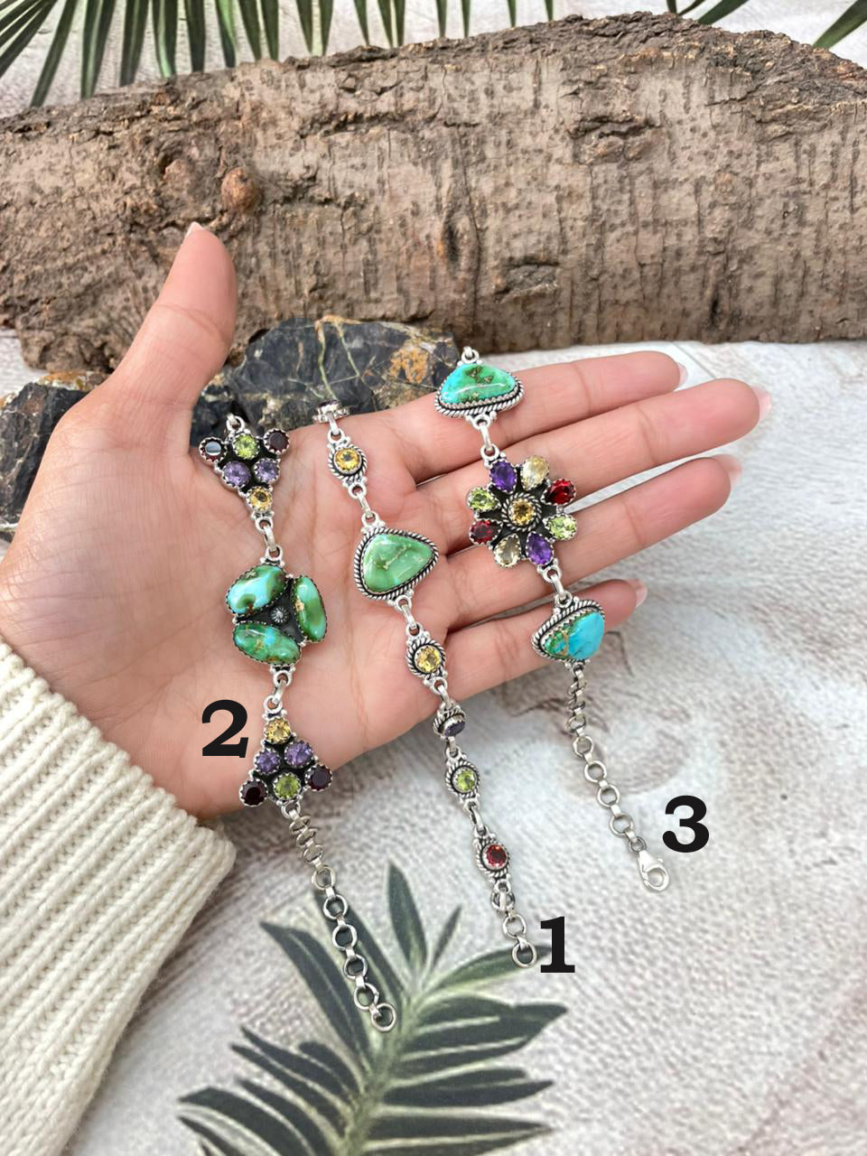 Handmade Sterling Silver Sonoran with Cut Stone Bracelet "Signed Nizhoni"