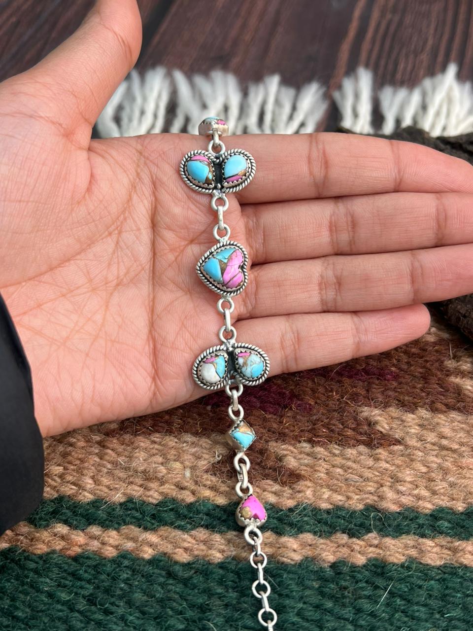 Handmade Sterling Silver Cotton Candy Chain Bracelet "Signed Nizhoni"