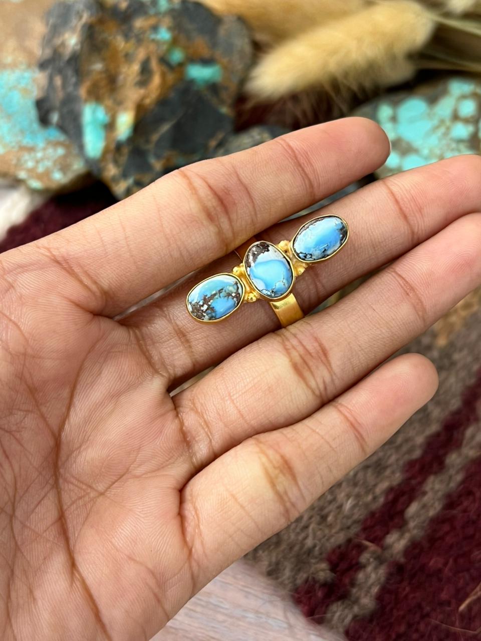 “The Golden Collection” Natural Golden Hills Turquoise Adjustable Ring