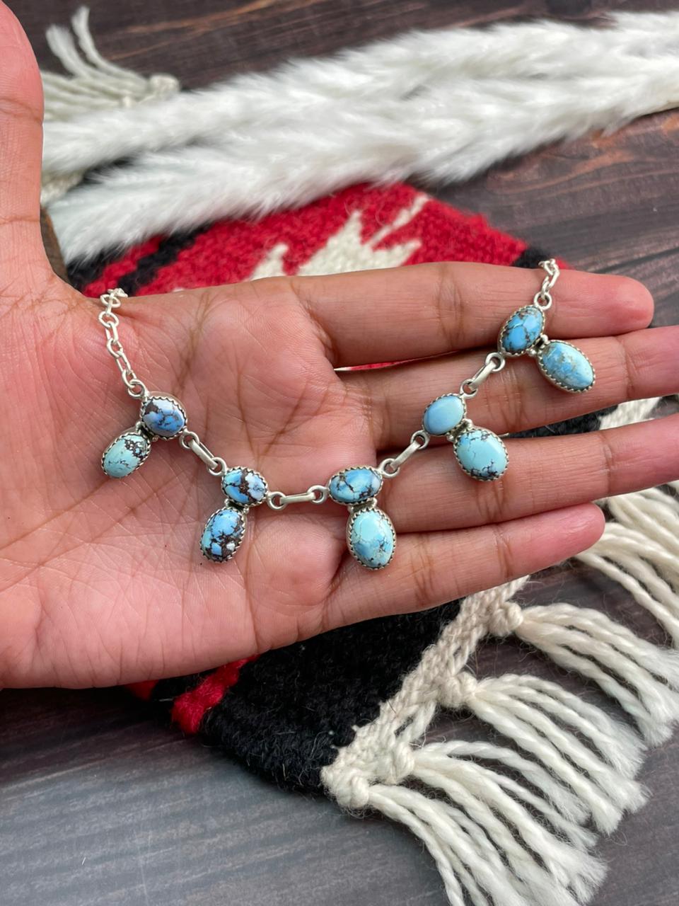 Handmade Sterling Silver Golden Hills Turquoise Necklace "Signed Nizhoni"