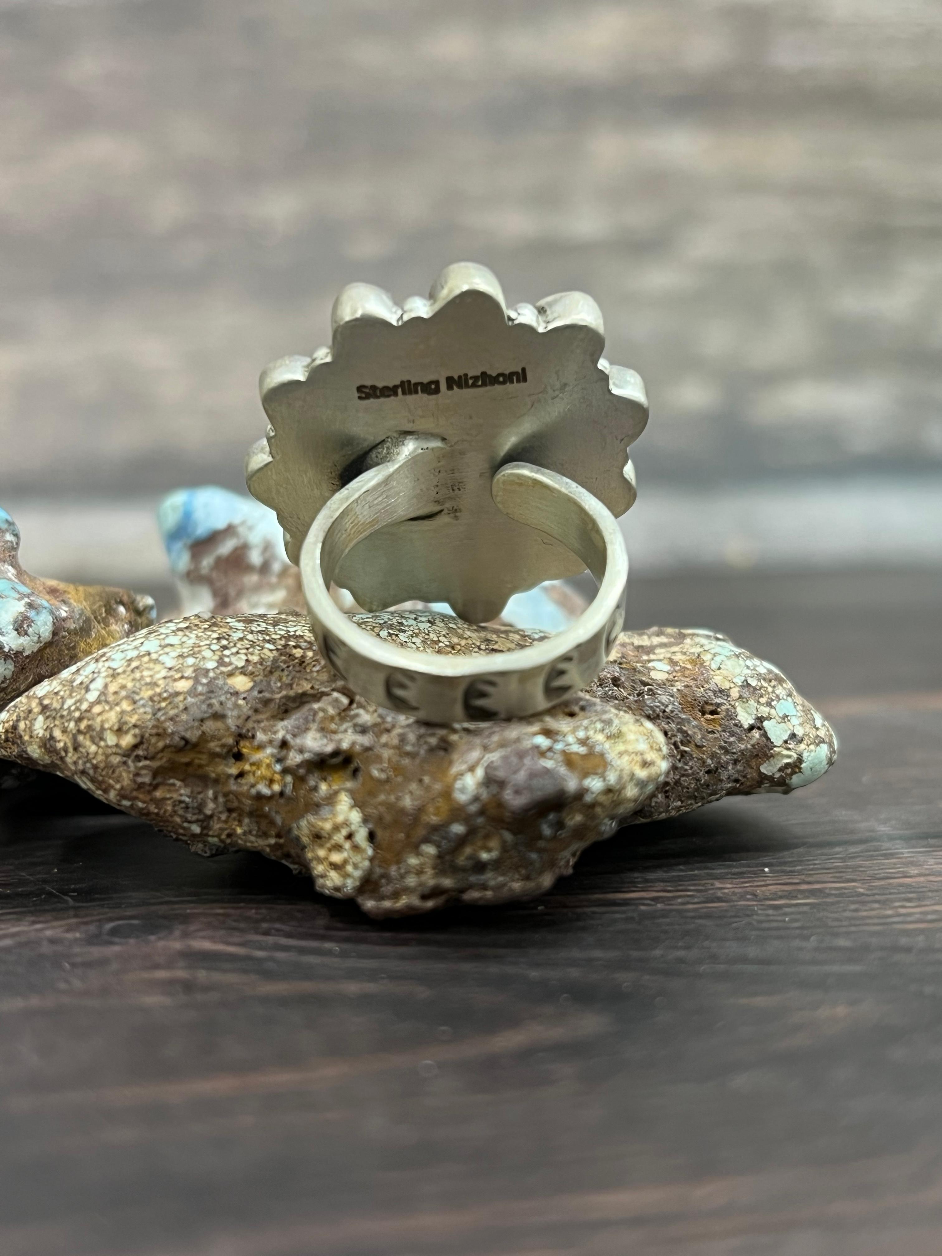 Handmade Sterling Silver White Buffalo Adjustable Ring With Signed Nizhoni