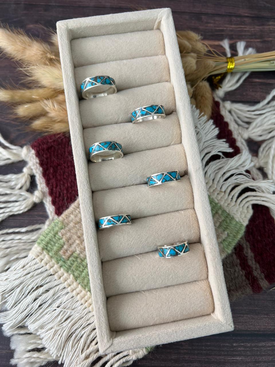 Handmade Sterling Silver Blue Turquoise INLAY BAND Ring "Signed Nizhoni"
