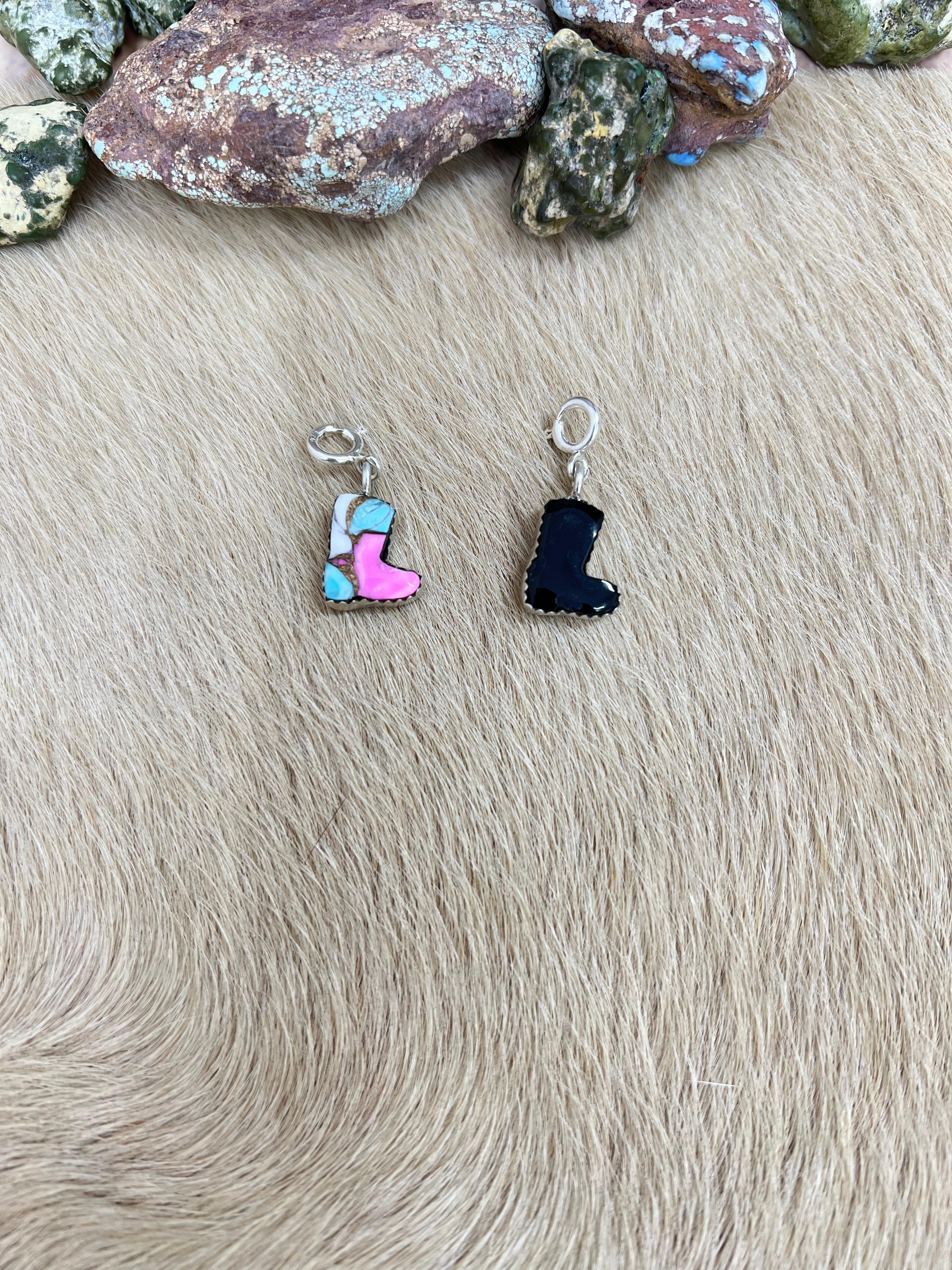 Handmade Sterling Silver Black Onyx, Cotton Candy Charms with Signed Nizhoni