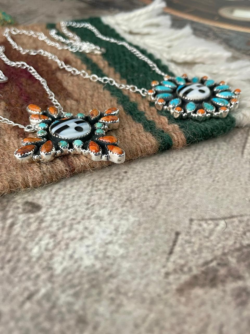 Handmade Sterling Silver Turquoise and MOP Necklace "Signed Nizhoni"