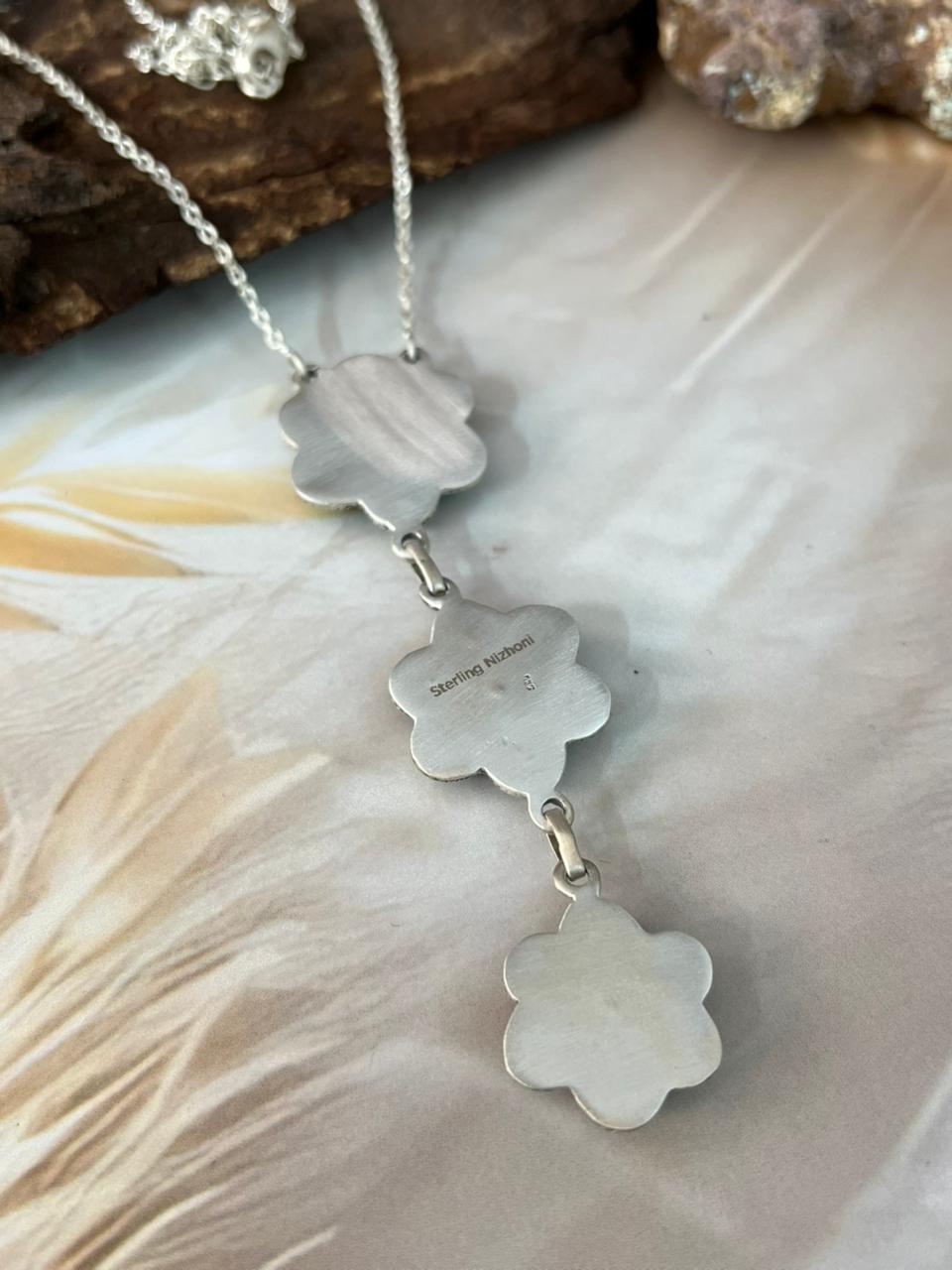 Handmade Sterling Silver Kingman Turquoise Drop Necklace "Signed Nizhoni"