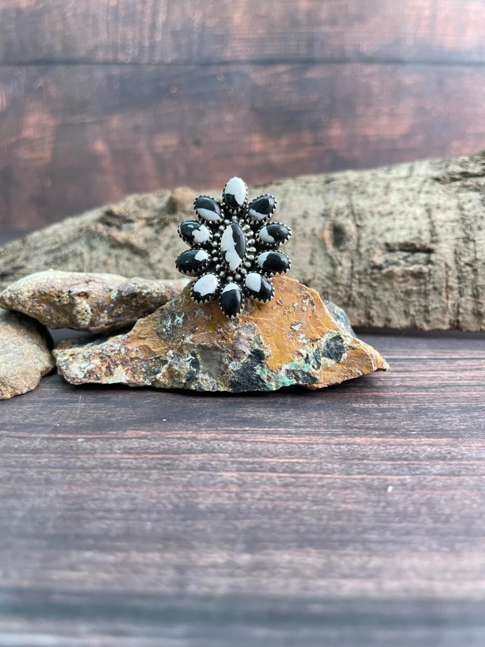 Handmade Sterling Silver White Buffalo Adjustable Ring "Signed Nizhoni"