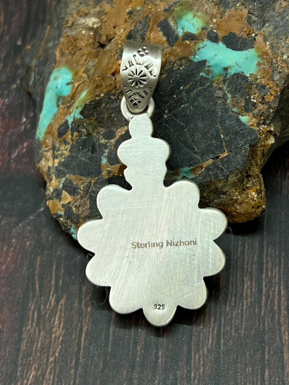 Handmade Sterling Silver Kingman Turquoise Pendant "Signed Nizhoni"