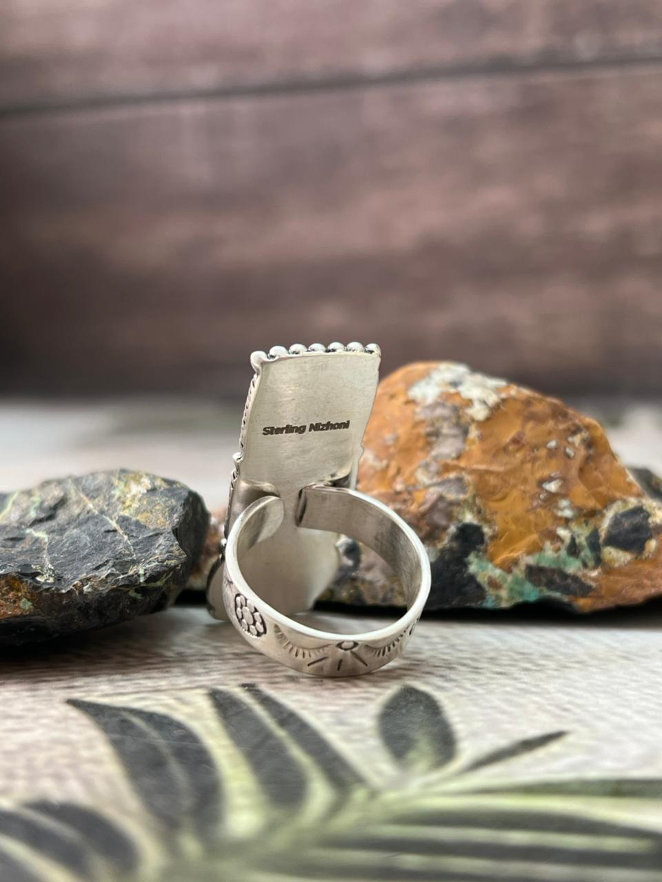 Handmade Sterling Silver Palomino with White Water, Sonoran Adjustable Ring " Signed Nizhoni"