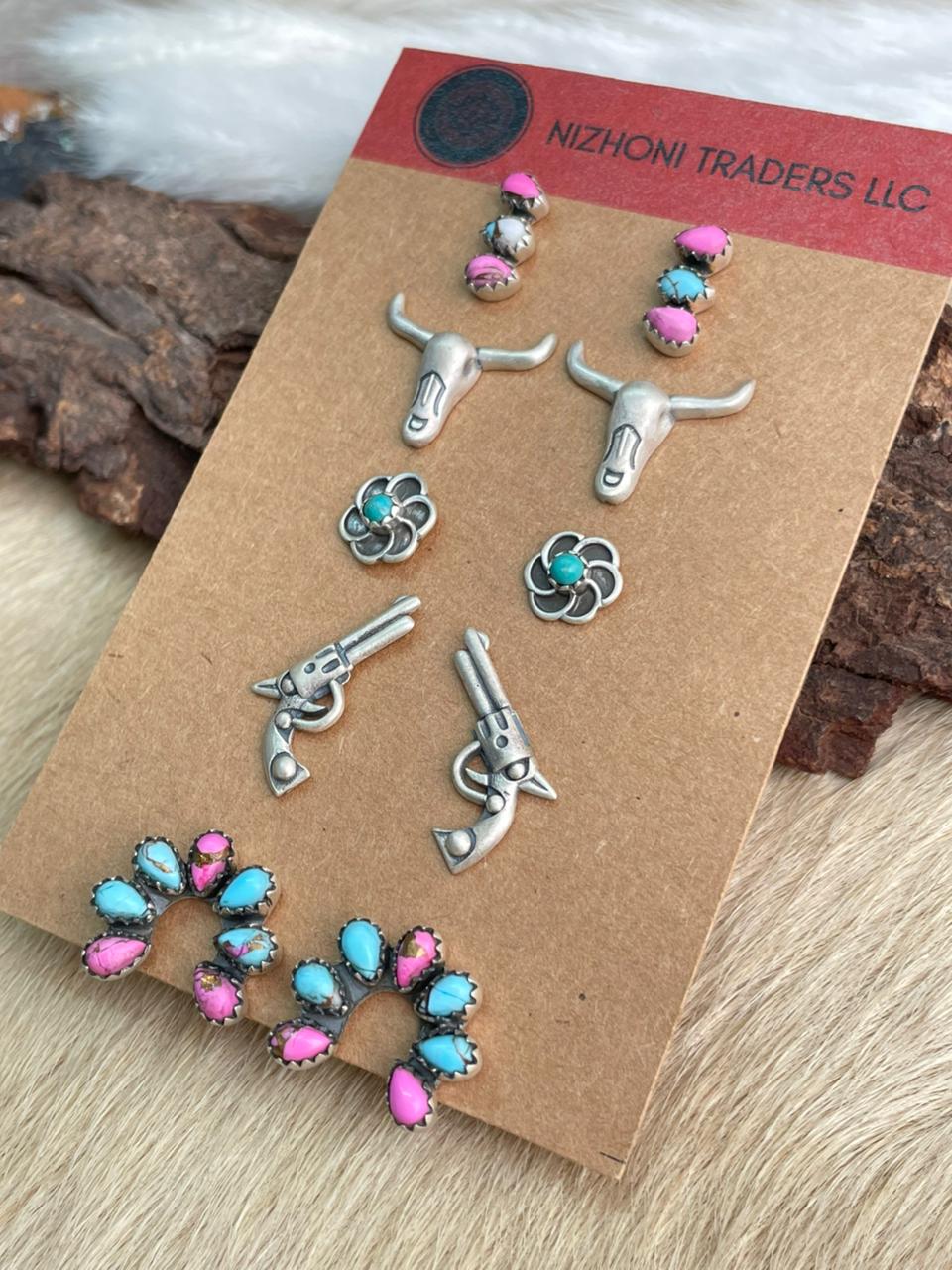 Handmade Sterling Silver, Cotton Candy and Kingman Post Studs Earrings Set