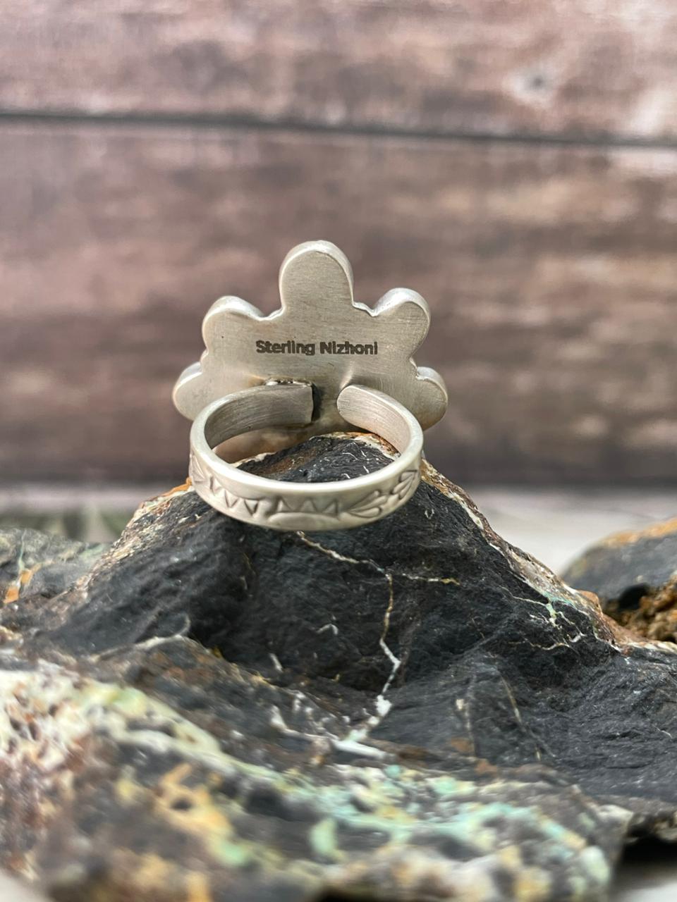 Handmade Sterling Silver White Water Adjustable Ring "Signed Nizhoni"