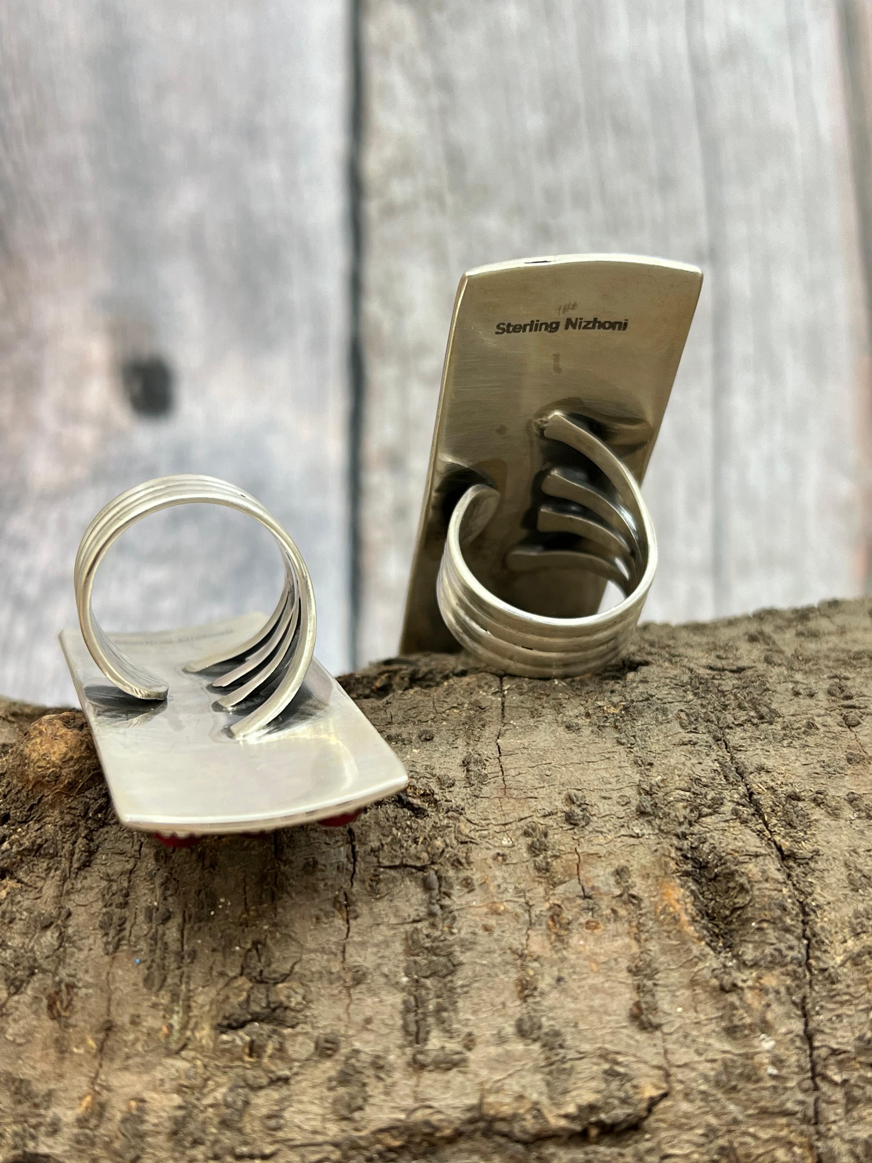 Handmade Sterling Silver Cotton Candy, Dahlia Rose Adjustable Rings with Signed Nizhoni
