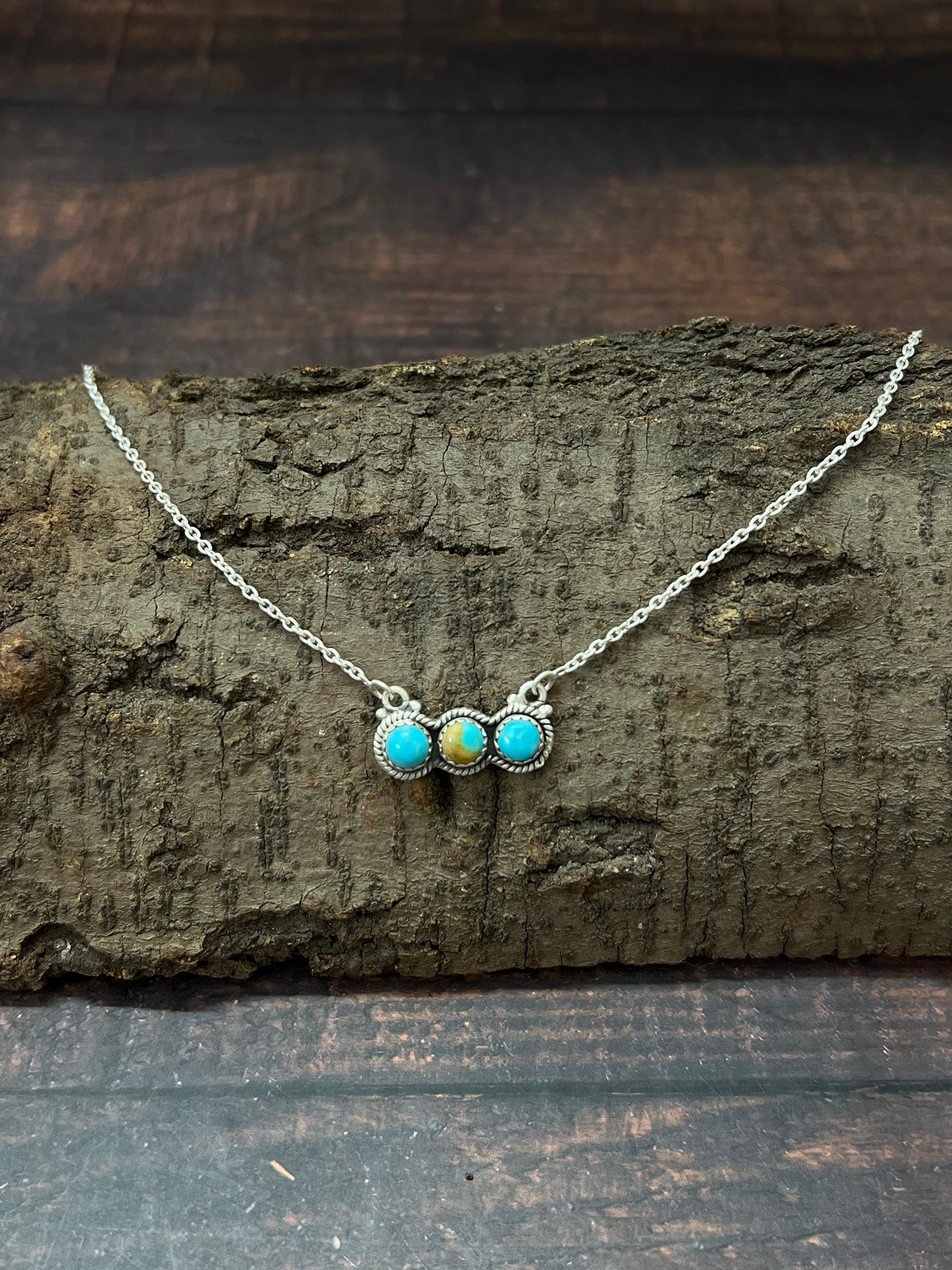 Handmade Sterling Silver Number 8 Turquoise Necklace with Signed Nizhoni
