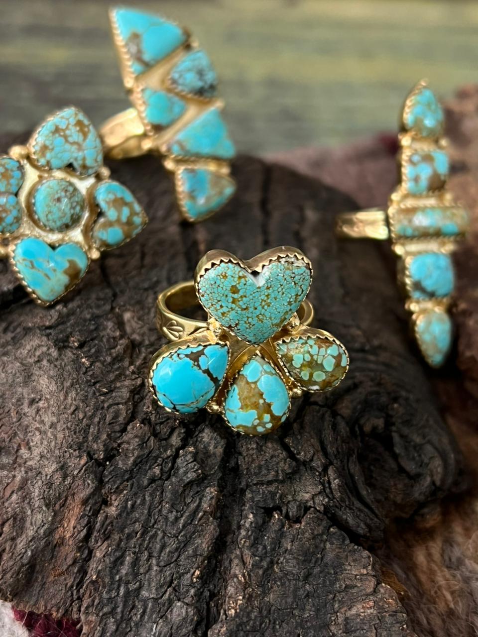 “The Golden Collection” Handmade Number 8 Turquoise with Gold Adjustable Ring
