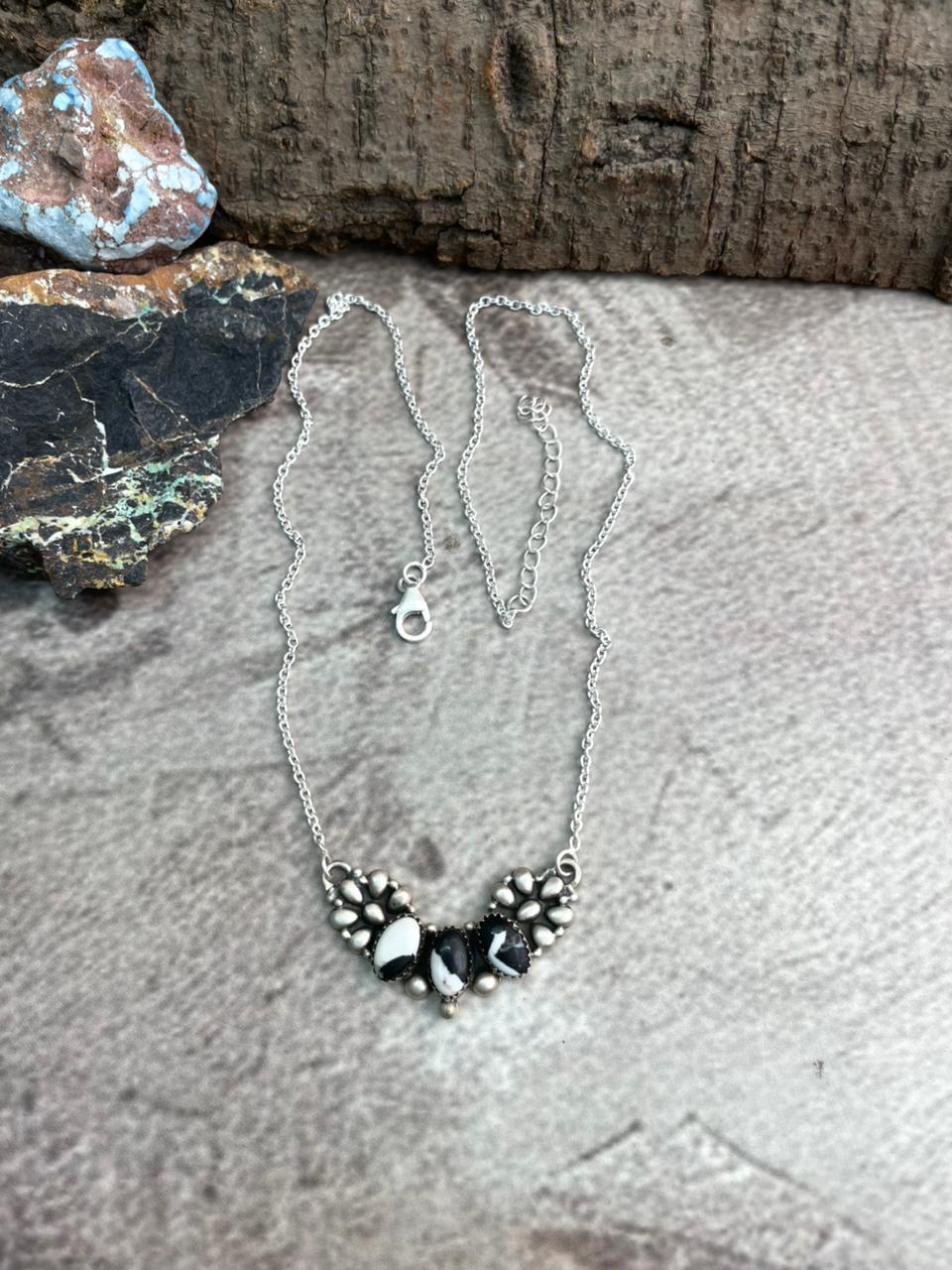 Handmade Sterling Silver White Buffalo Necklace "Signed Nizhoni"