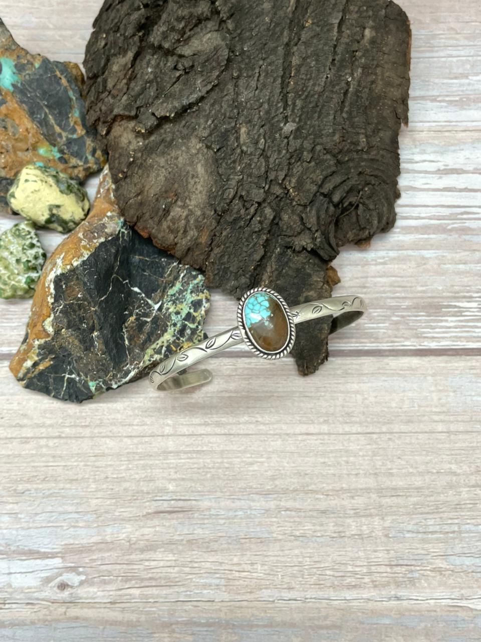 Handmade Sterling Silver Number 8 Turquoise Cuff Bracelet "Signed Nizhoni"