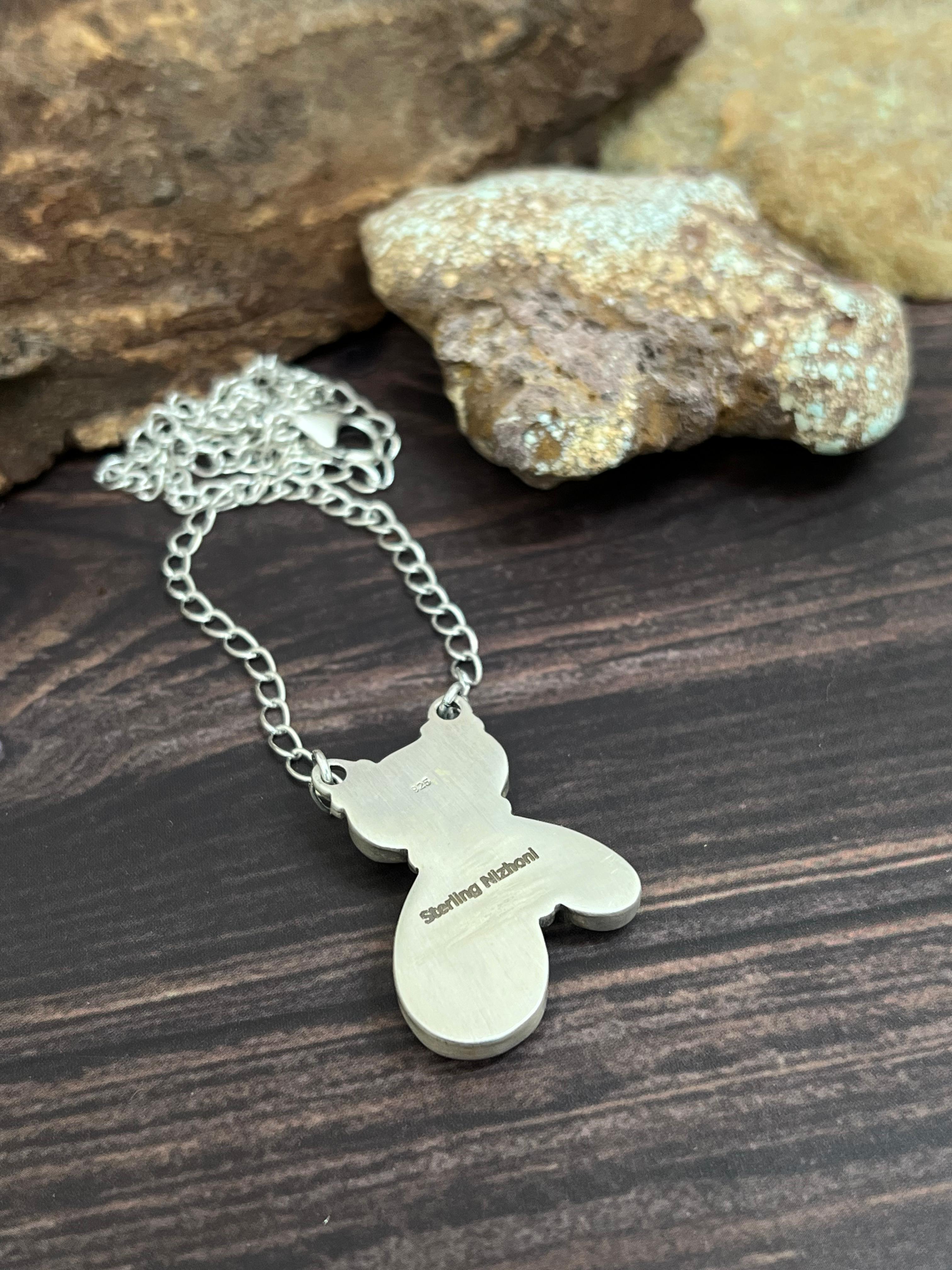 Handmade Sterling Silver South Hill Turquoise Necklace with Signed Nizhoni