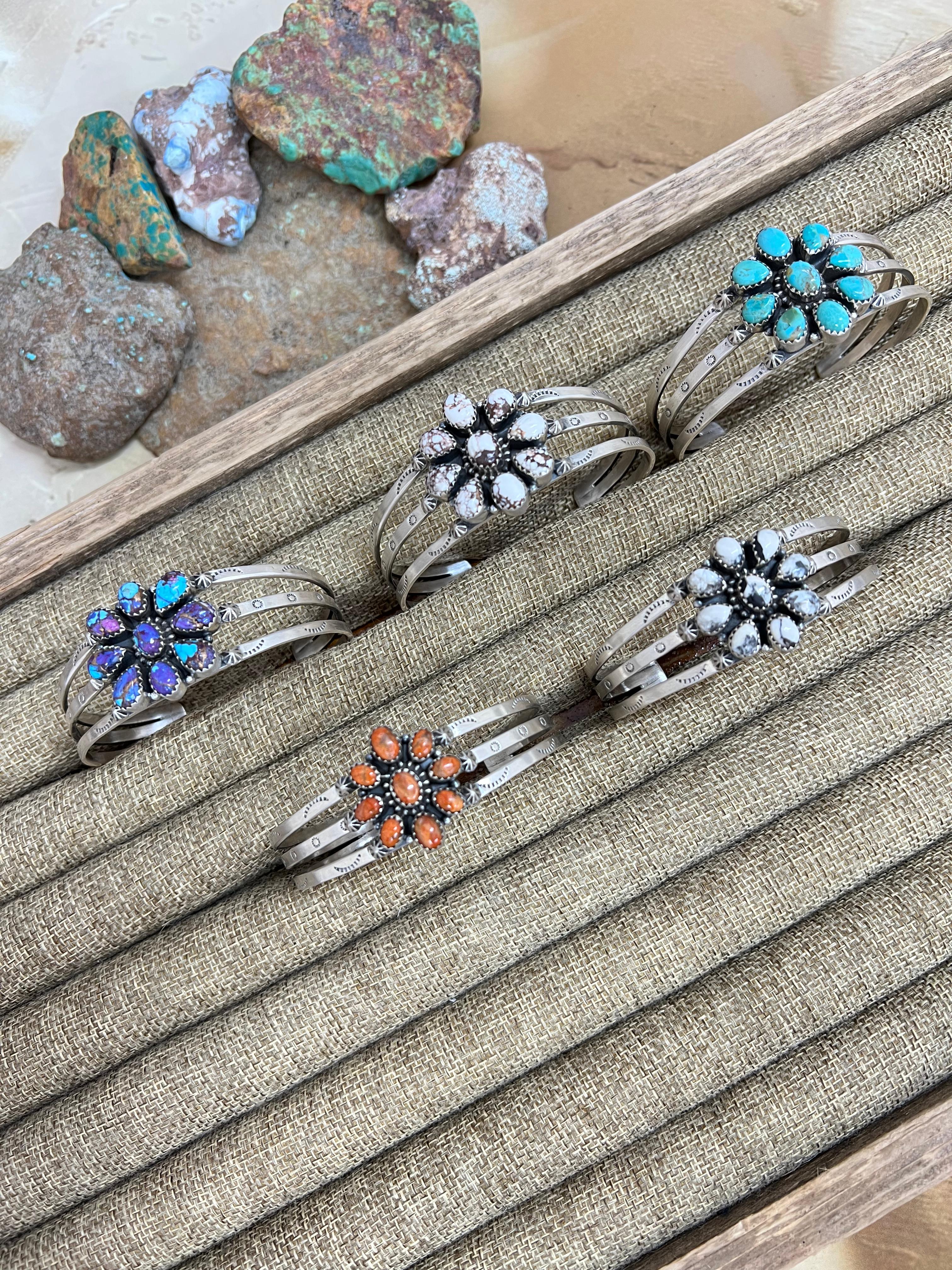 Handmade Sterling Silver Multi Stones Bracelet with Signed Nizhoni (5)