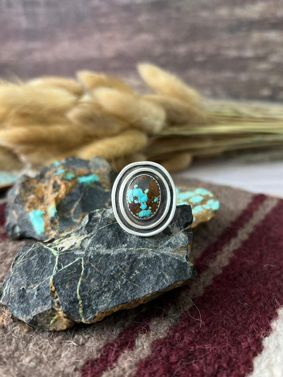 Handmade Sterling Silver Number 8 Turquoise Adjusatble Ring "Signed Nizhoni"