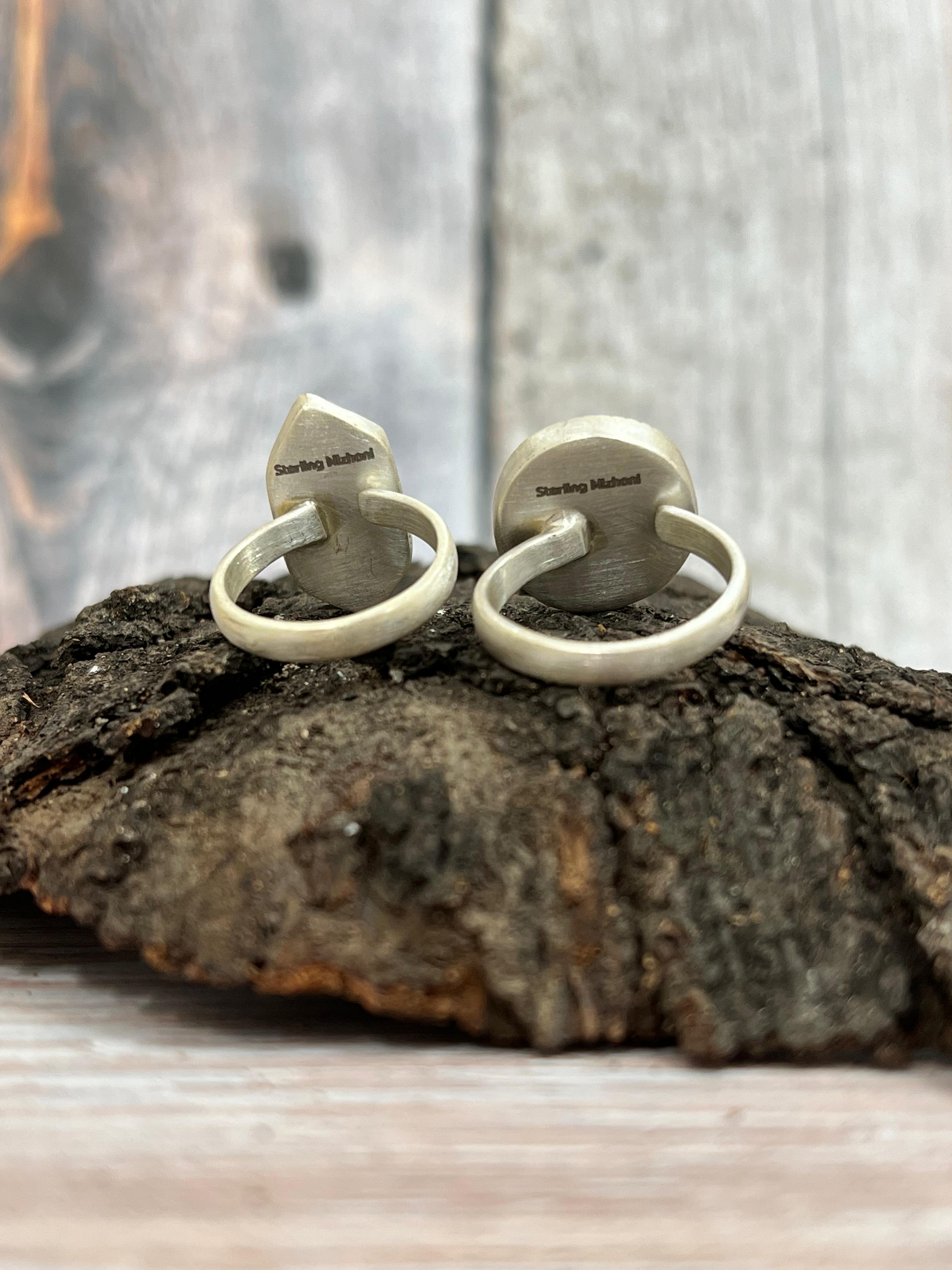 Handmade Sterling Silver Royston Turquoise Adjustable Ring with Signed Nizhoni