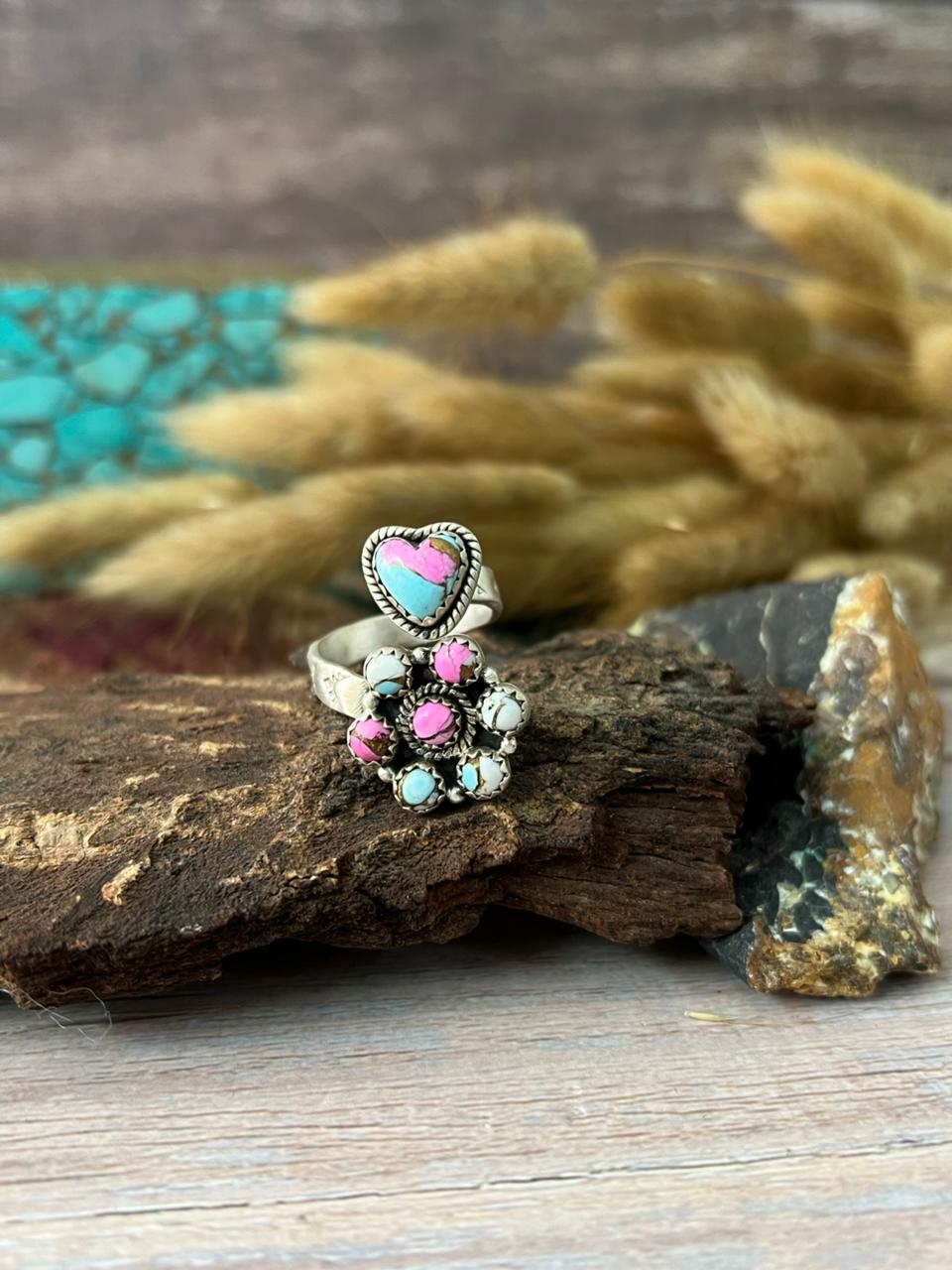 Handmade Sterling Silver Cotton Candy Adjustable Ring "Signed Nizhoni"