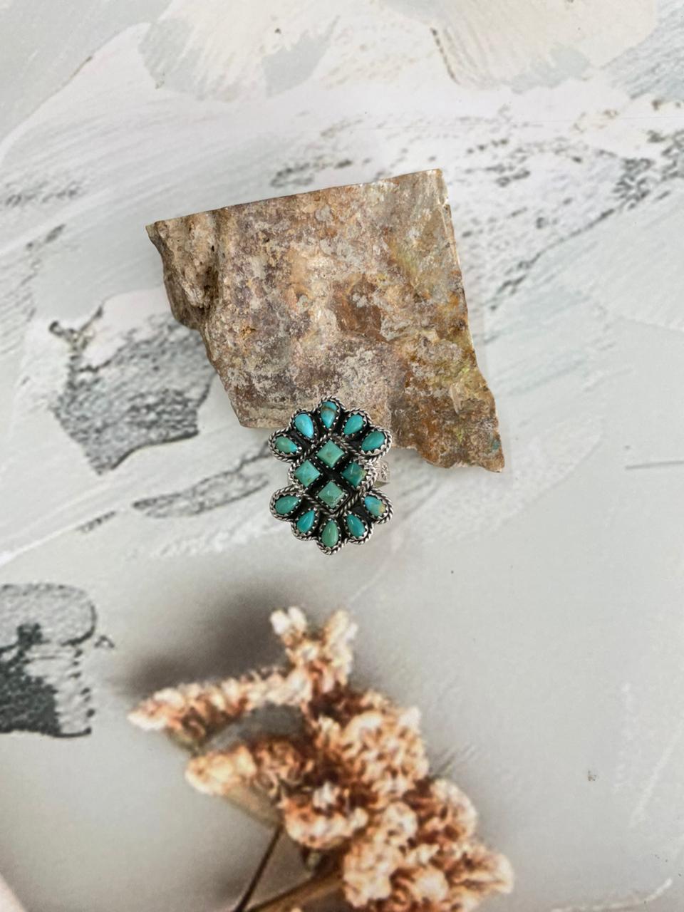 Handmade Sterling Silver Kingman Turquoise Adjustable Ring "Signed Nizhoni"