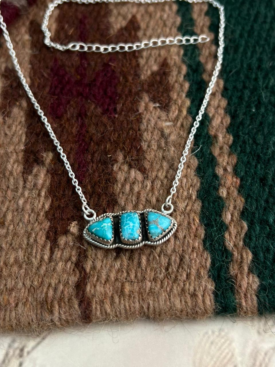 Handmade Sterling Silver White Water Turquoise Necklace "Signed Nizhoni"