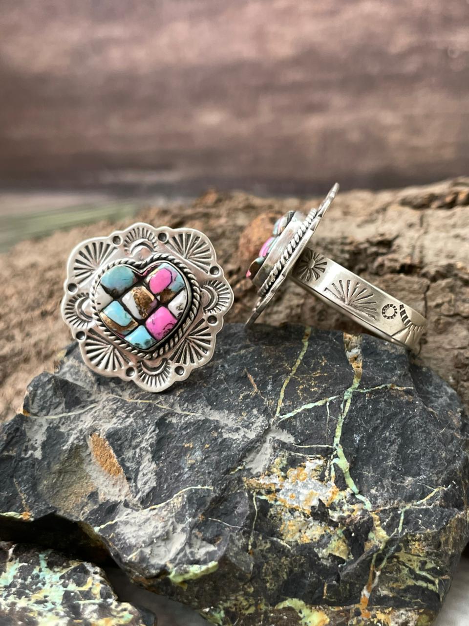 Handmade Sterling Silver Cotton Candy Adjustable Ring "Signed Nizhoni"