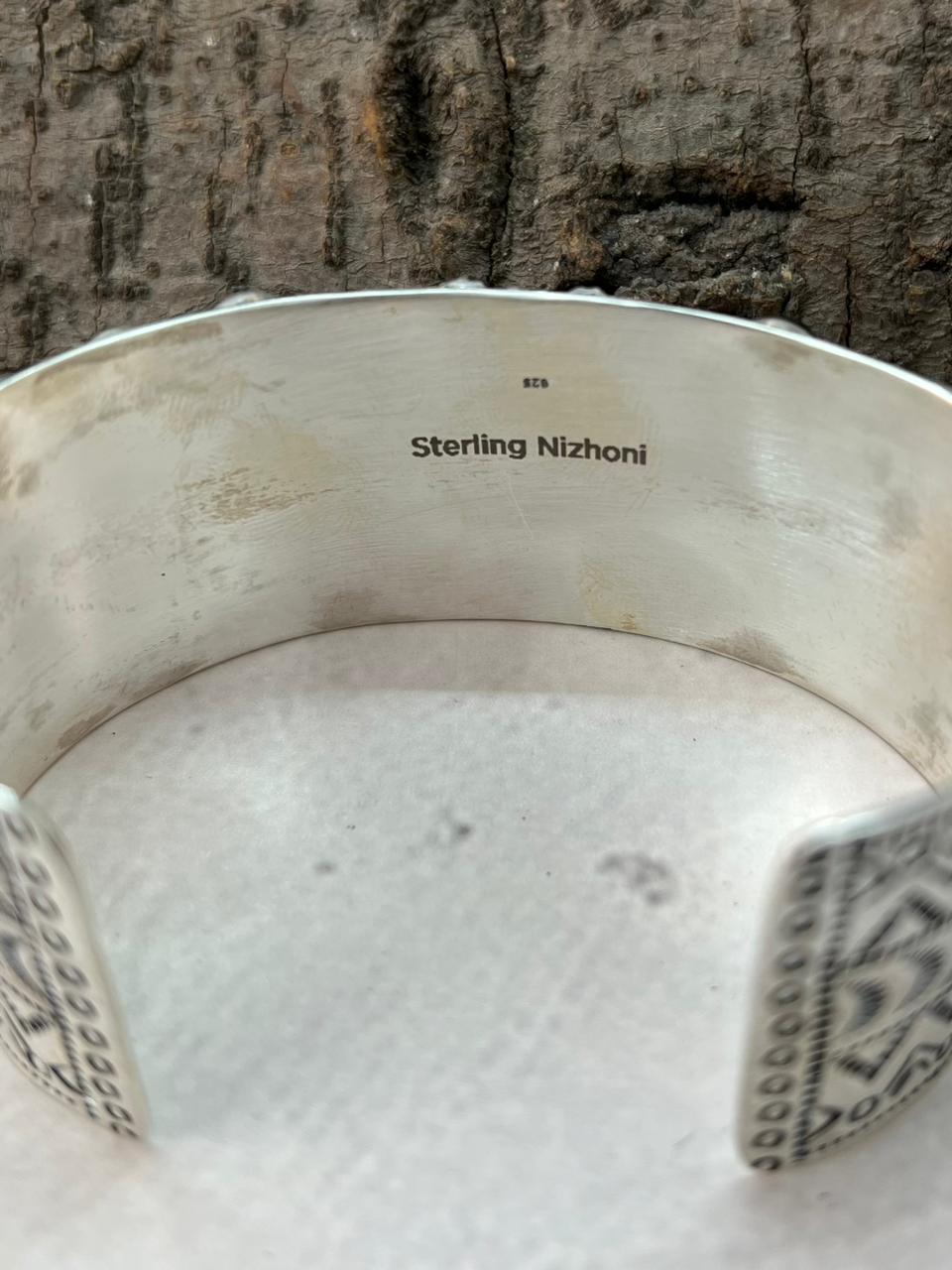 Handmade Sterling Silver Emerald Rose Cuff Bracelet "Signed Nizhoni"