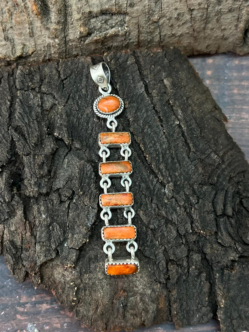 Handmade Sterling Silver Orange Mojave Pendant "Signed Nizhoni"