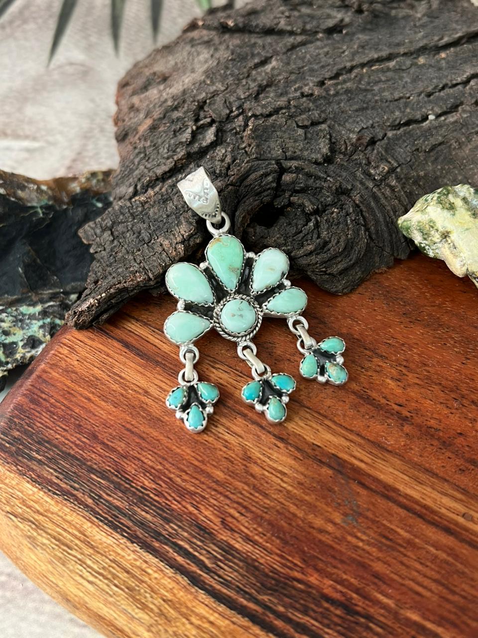 Handmade Sterling Silver Paloma with Kingman Turquoise Pendant "Signed Nizhoni"
