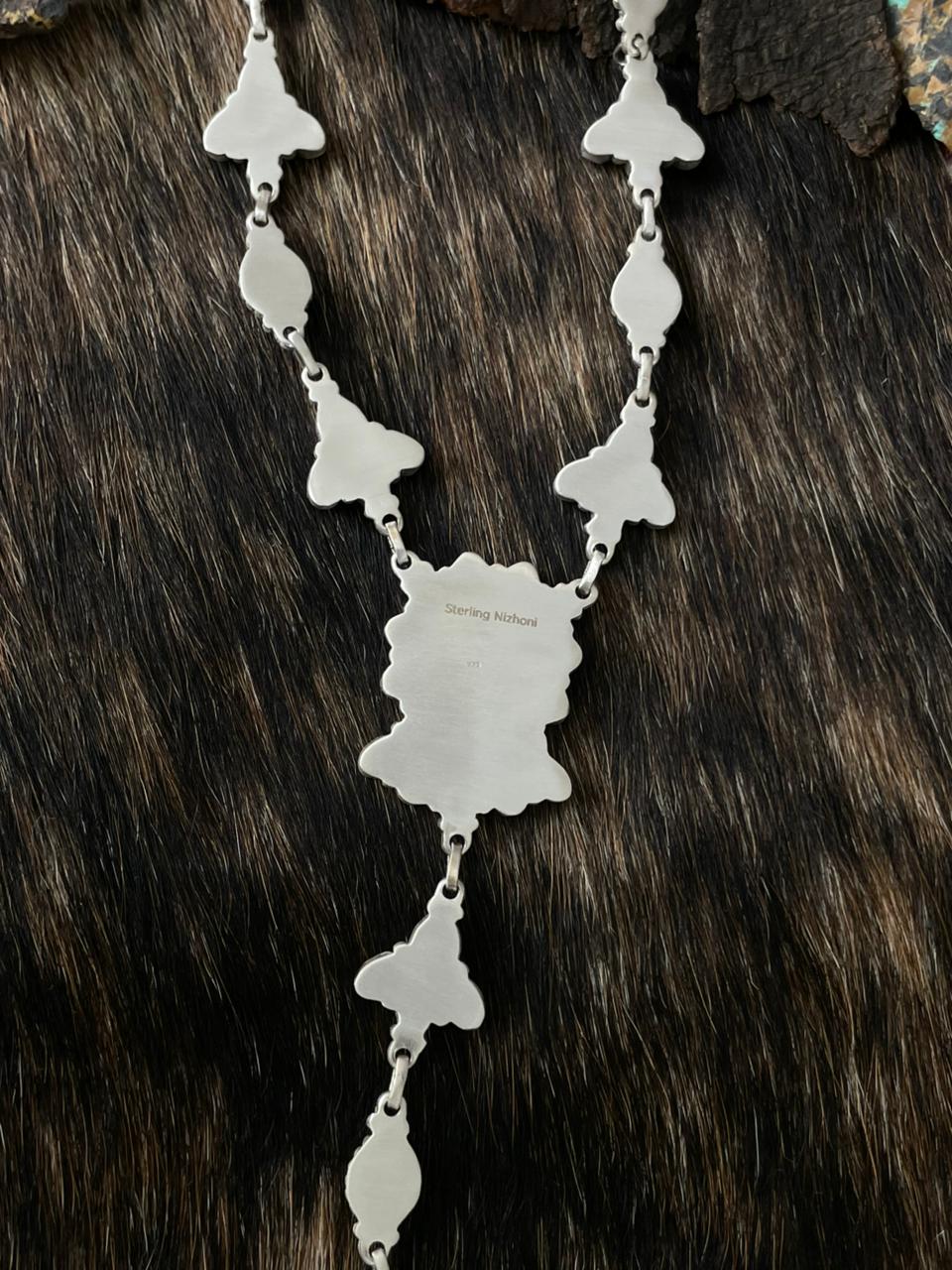 Handmade Sterling Silver White Buffalo with Red Opal Necklace "Signed Nizhoni"