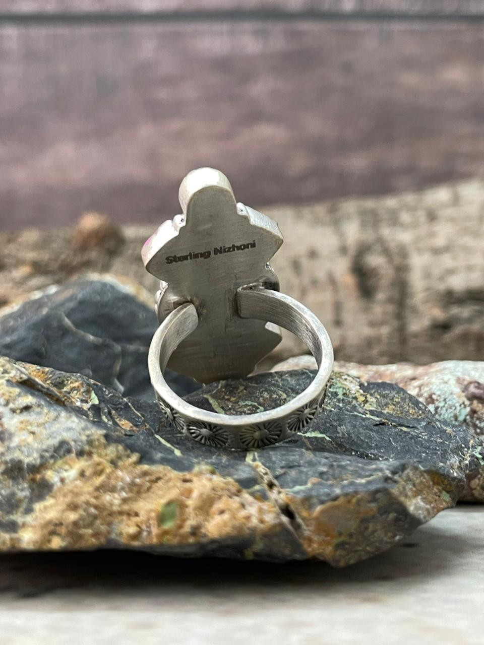 Handmade Sterling Silver Cherry Blossom Adjustable Ring "Signed Nizhoni"