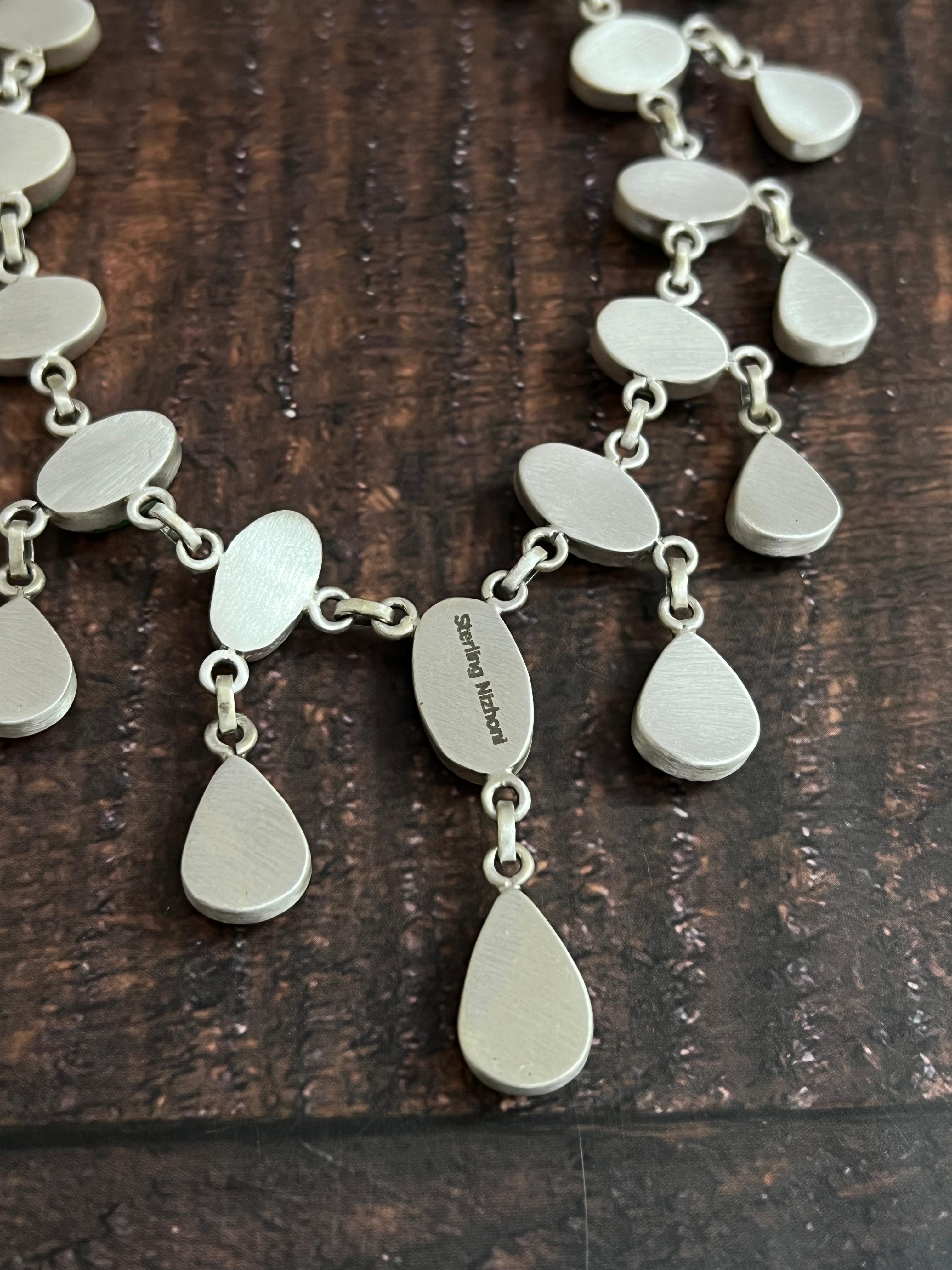 Handmade Sterling Silver Kingman Turquoise Necklace with Signed Nizhoni