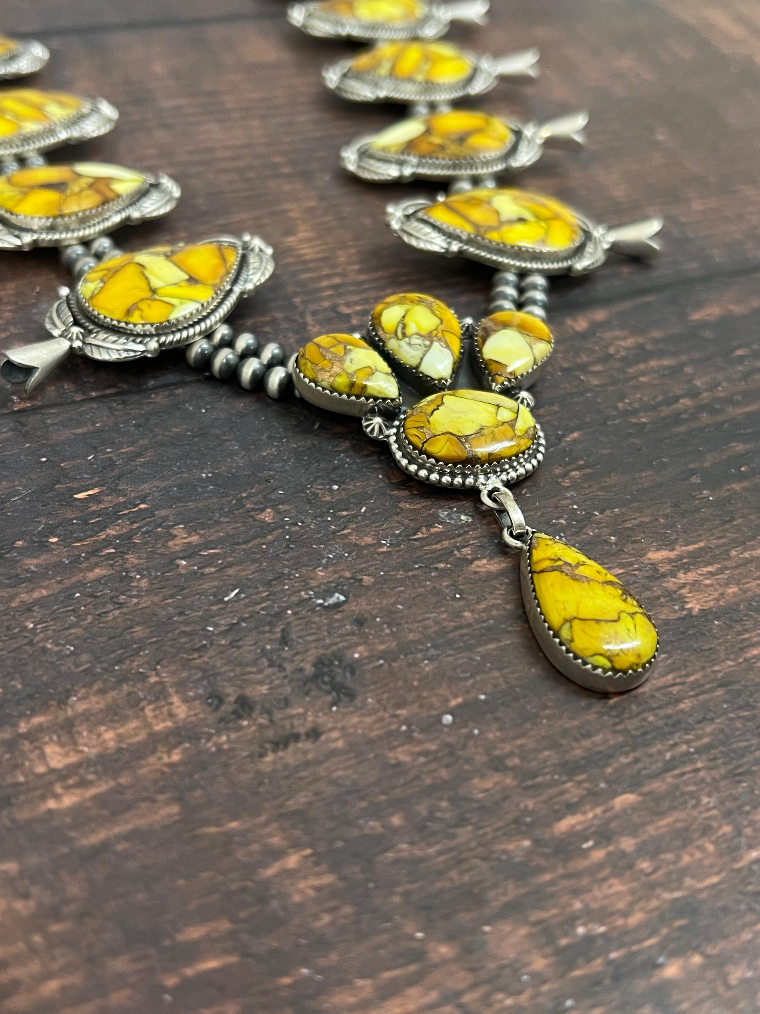 Handmade Sterling Silver Honey Dahlia Necklace with Signed Nizhoni