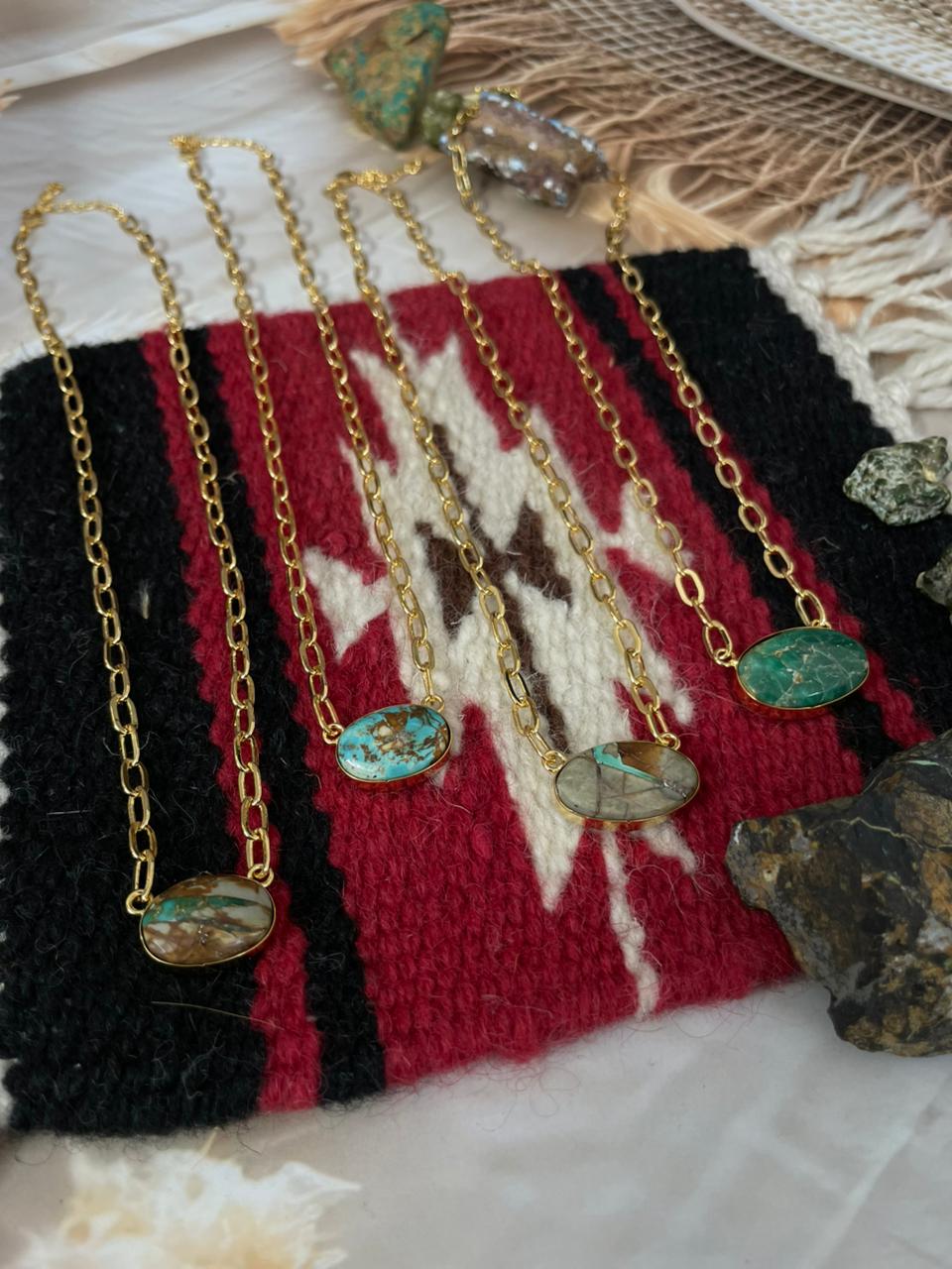 “The Golden Collection” Handmade Royston Ribbon Turquoise Gold Necklace